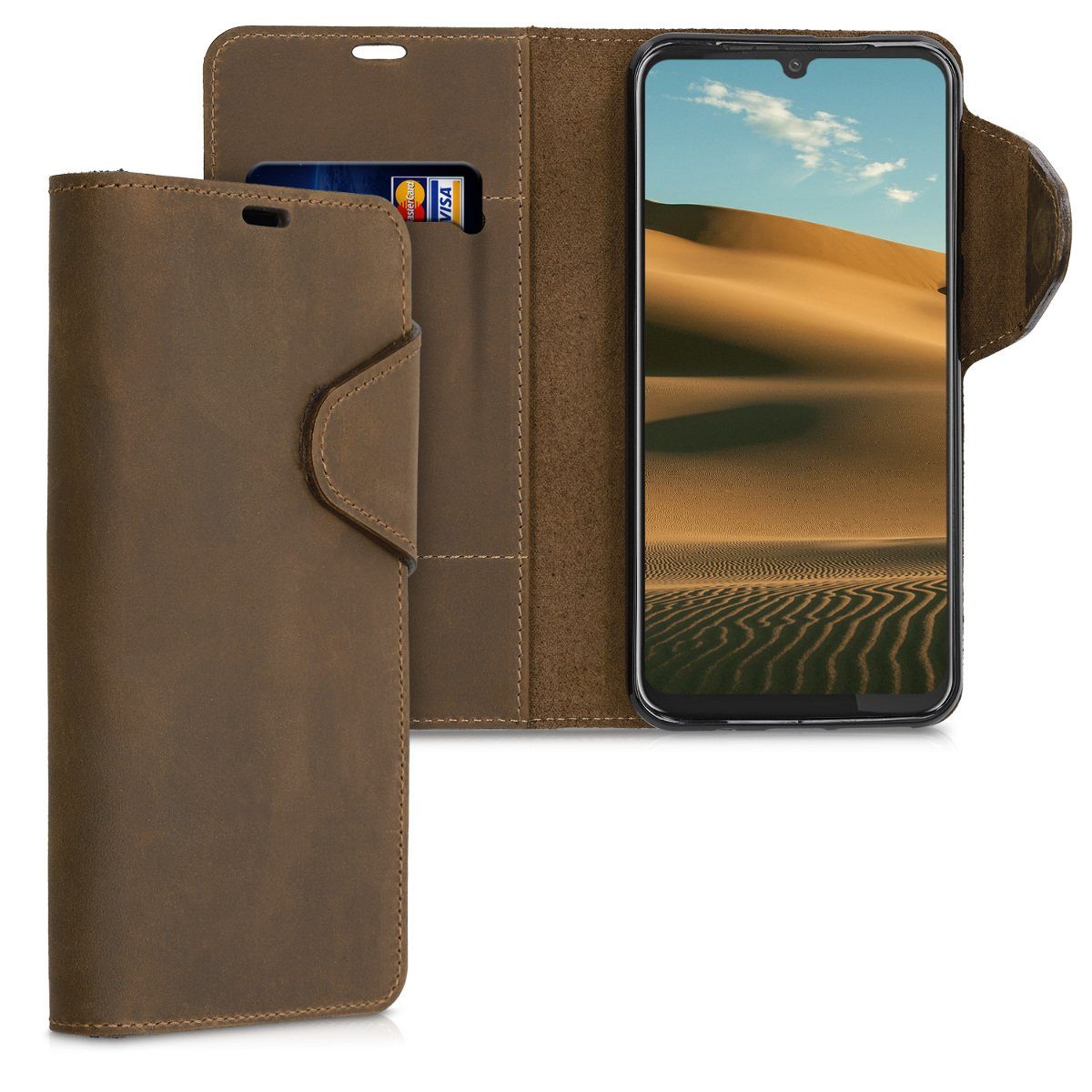 kalibri Handyhülle, Hülle kompatibel mit Motorola Moto G8 Plus - Leder  Handyhülle Handy Case Cover - Schutzhülle Lederhülle - Standfunktion  Kartenfächer
