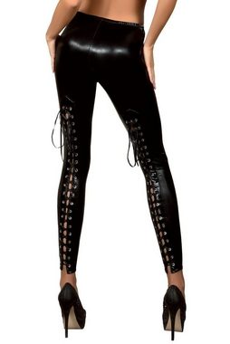 Livco Corsetti Fashion Leggings Wetlook 3/4 Leggings mit Nieten und Schnürung Gothik Hose, schwarz, Made in EU