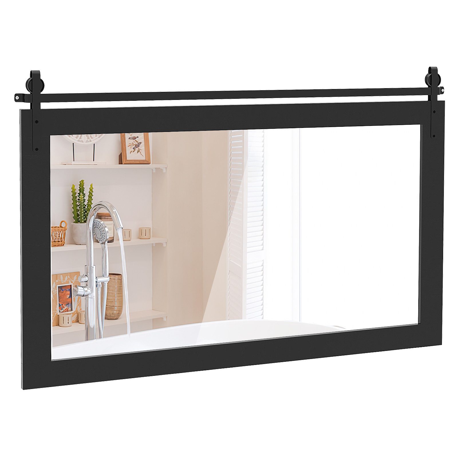 COSTWAY Dekospiegel, Rustikaler Wandspiegel mit Holzrahmen, 100 x 66 cm