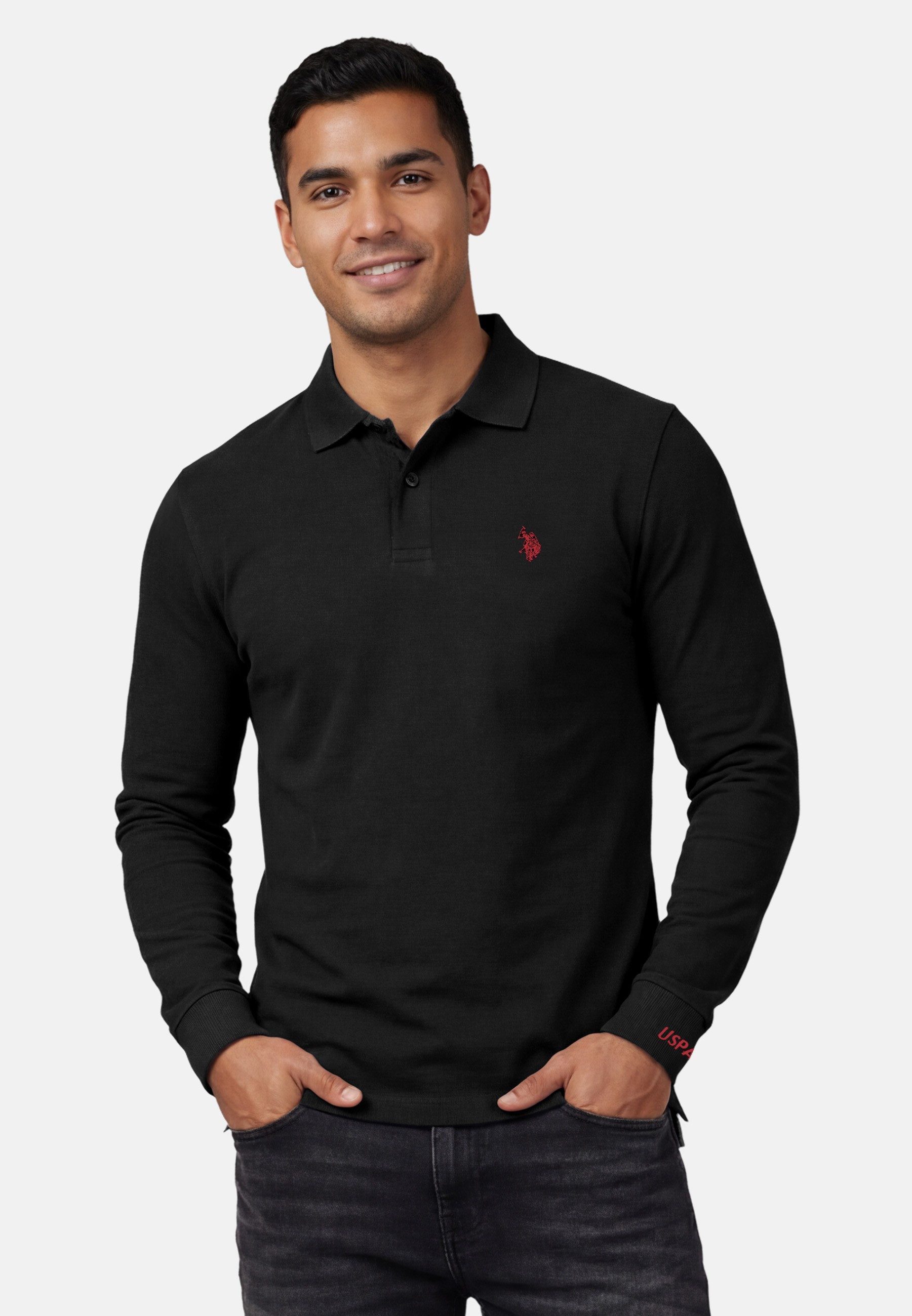 Longsleeve USJayson – Herren Langarm Poloshirt mit Logo-Stickerei