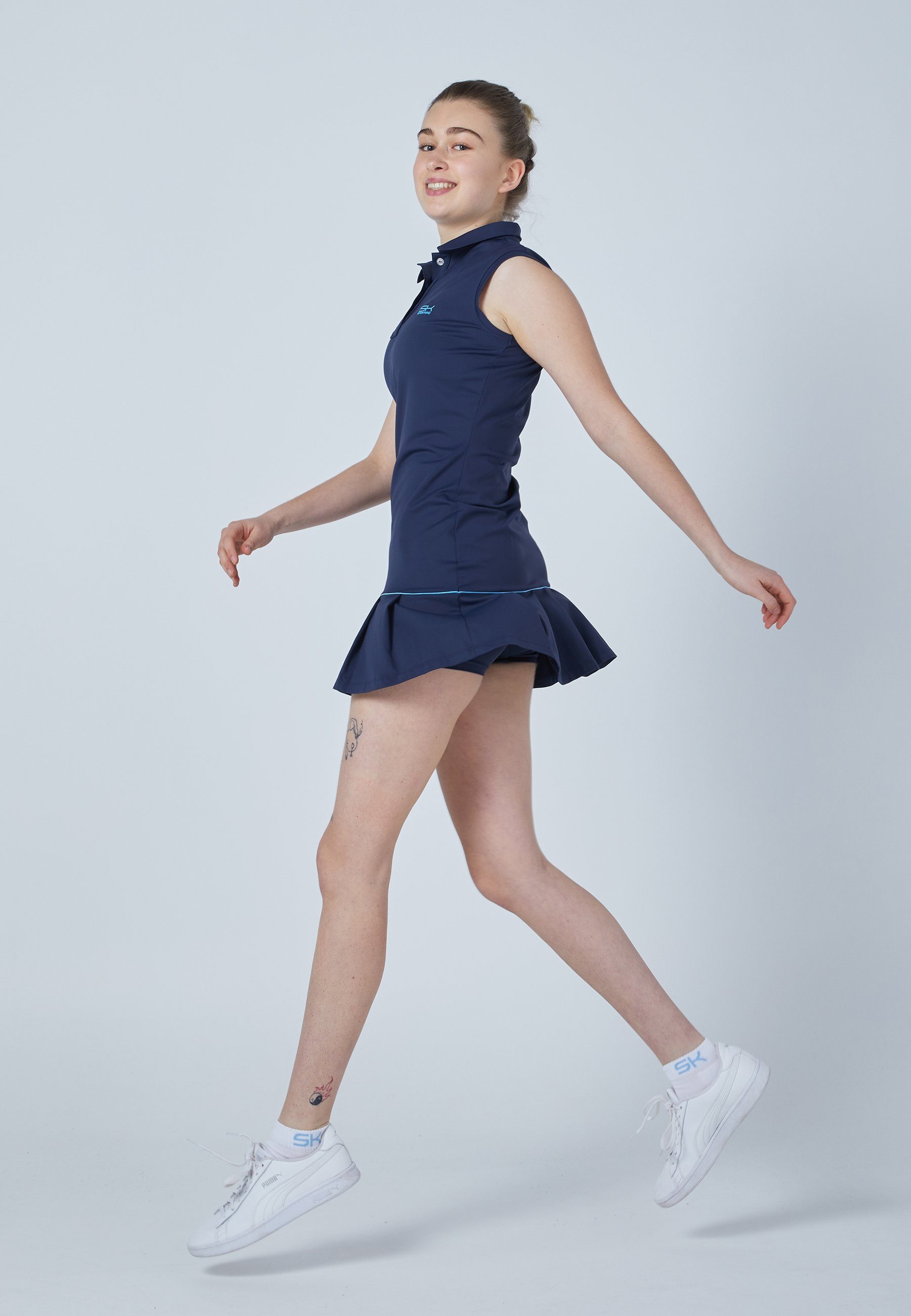 Damen navy Kleid Polo Golf Mädchen blau Arm & Tenniskleid SPORTKIND ohne