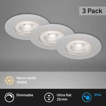 Briloner Leuchten LED Einbauleuchte 7047-034, LED fest verbaut, Warmweiß, 3er Set, dimmbar, ultraflach, IP44, chrom-matt, 9 cm