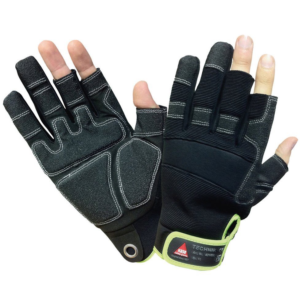 Hase Safety Gloves Leder-Arbeitshandschuhe Technik 3 Finger Montage Handschuh Outdoor Mechaniker (Paar, 1-St., VPE= 1 Paar, Gr 8-12) High-Quality Velcro/ High-Quality Klettverschluss