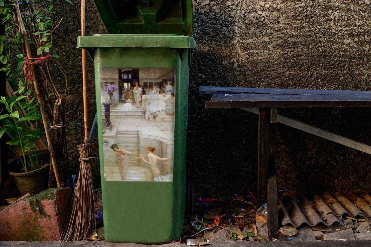 Container, beliebter MuchoWow Mülltonne, Tadema Ein Sticker, Lawrence Brauch - Alma (1 Abfalbehälter St), Wandsticker Mülleimer-aufkleber,