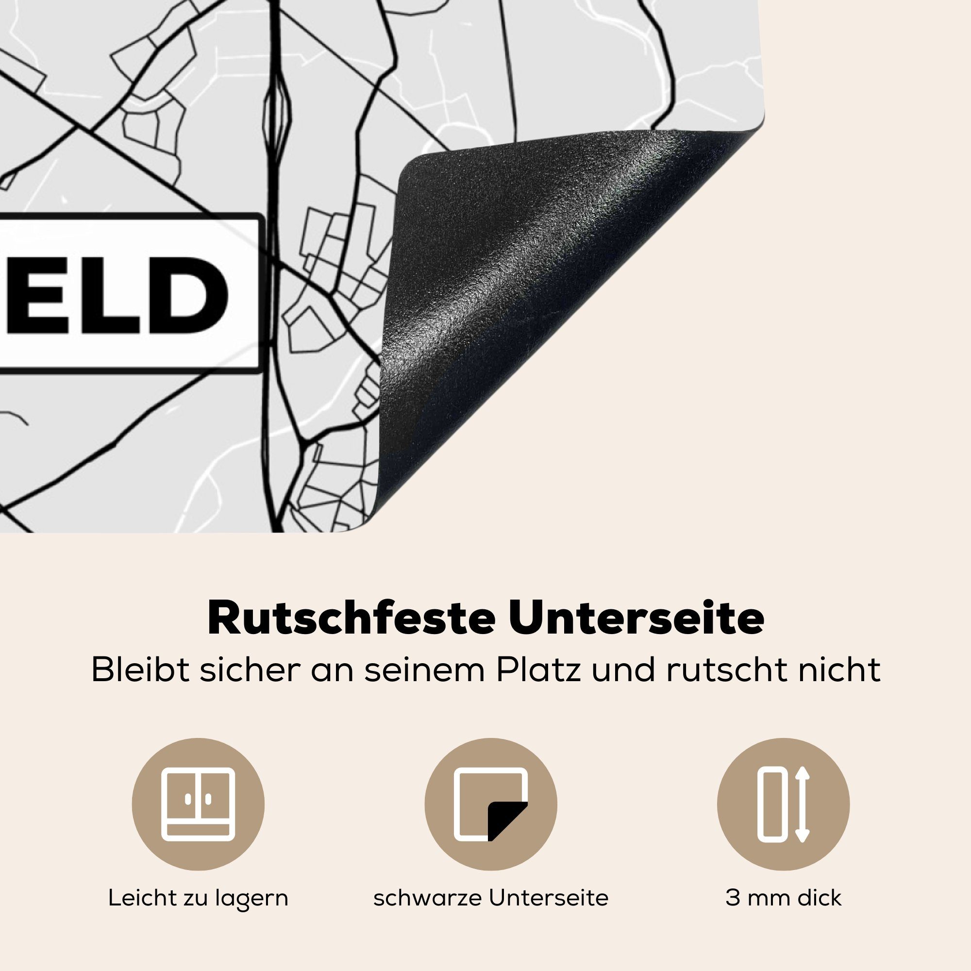 78x78 cm, - (1 MuchoWow Vinyl, - küche Deutschland - Langenfeld Herdblende-/Abdeckplatte tlg), Stadtplan für Ceranfeldabdeckung, Arbeitsplatte Karte,
