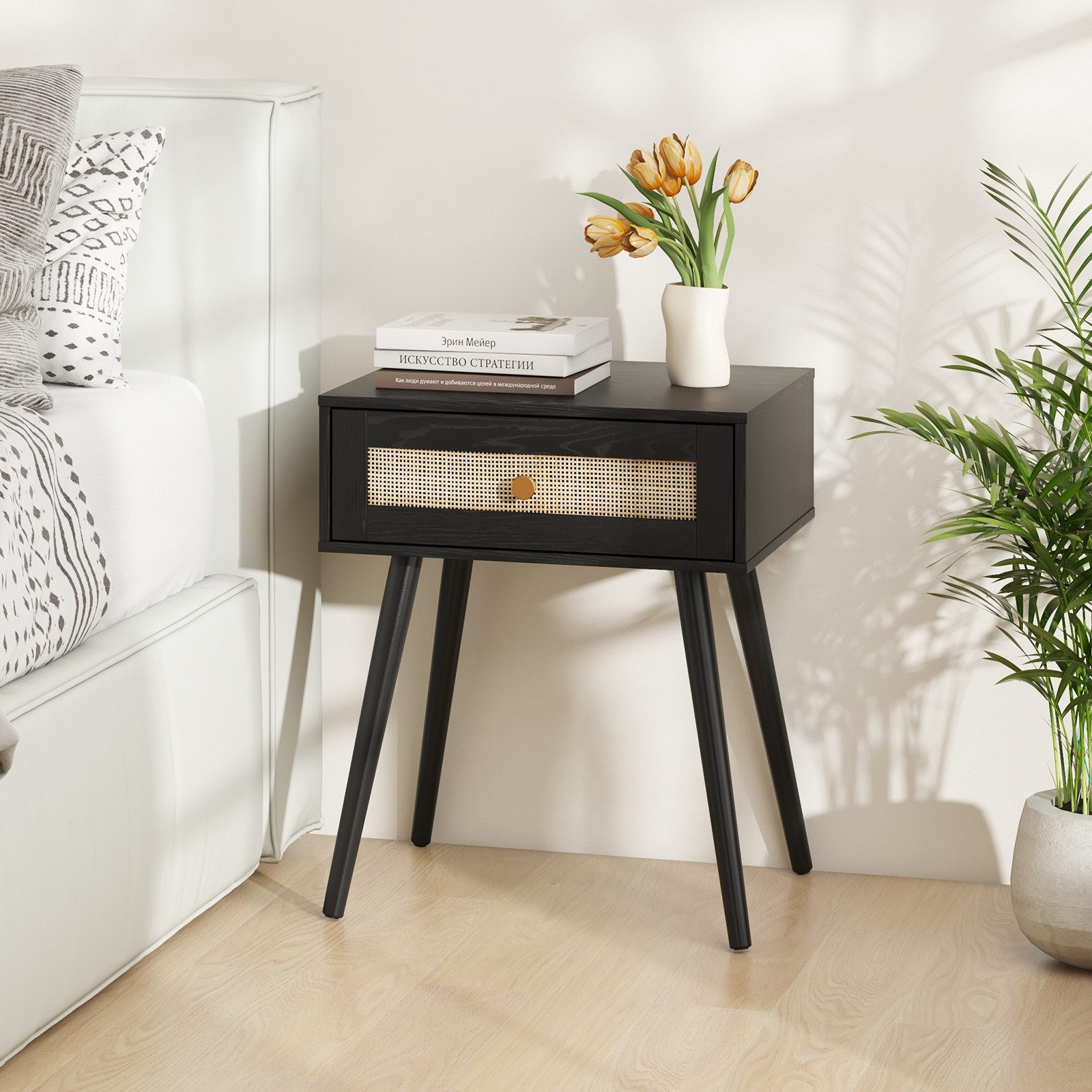 COSTWAY Nachttisch (1-St), Nachtschrank Rattan, mit Schublade, 48x40x58 cm günstig online kaufen