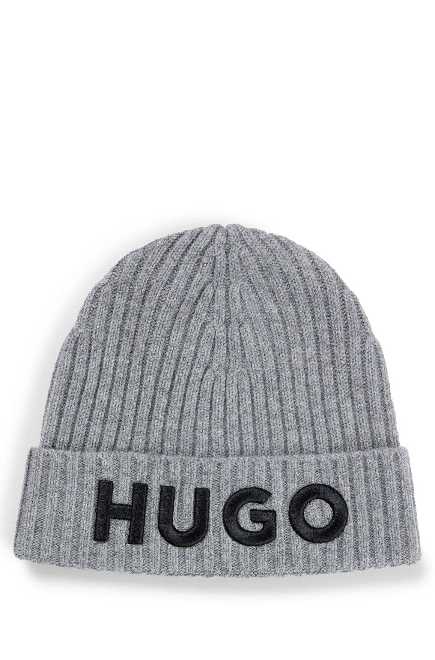 HUGO Beanie Unisex-X565-6 mit Logo, Umschlagbund am Gestickter HUGO 3D-Labelschriftzug großem