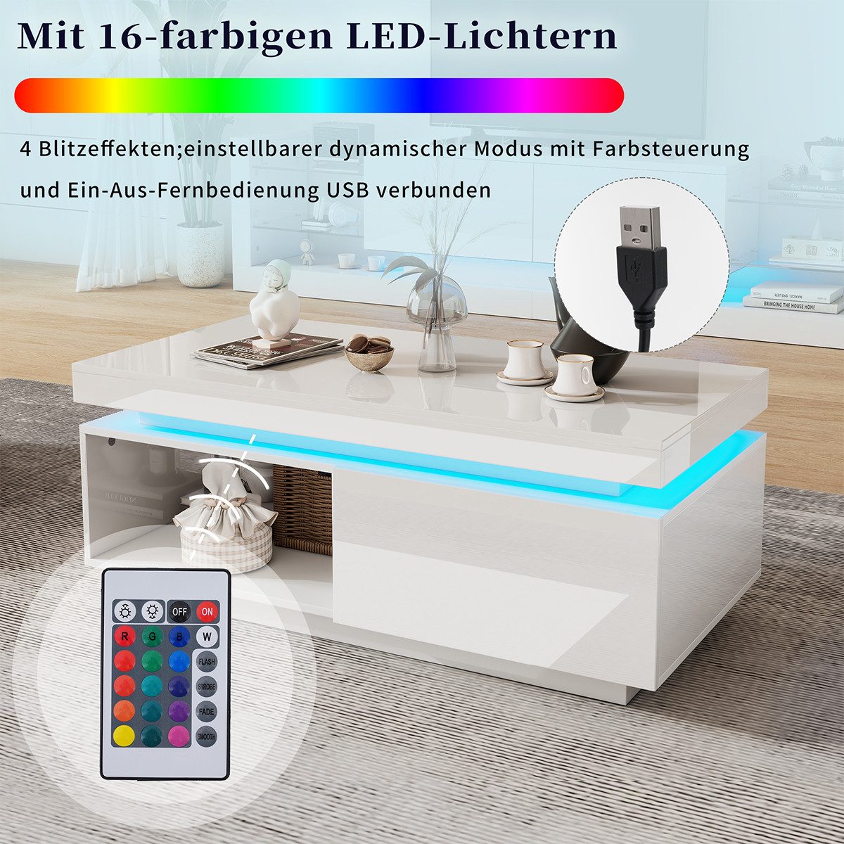 XDeer Couchtisch Couchtisch mit LED-Beleuchtung und günstig online kaufen
