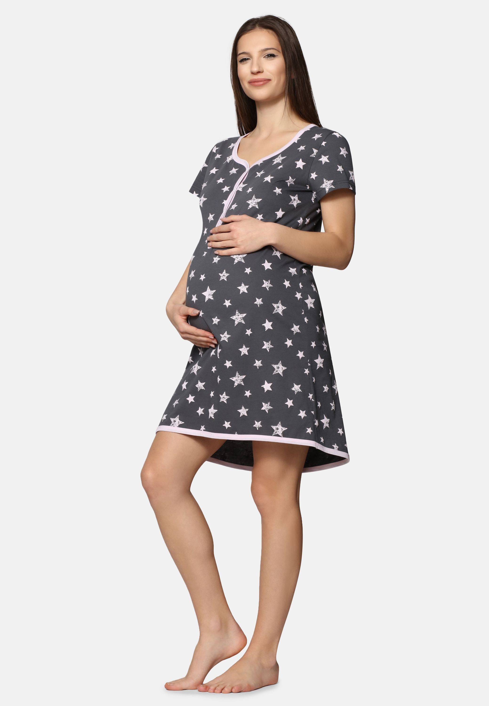 Be Mammy Umstandsnachthemd Damen Umstands Nachthemd mit Stillfunktion BE20-175 (1-tlg)