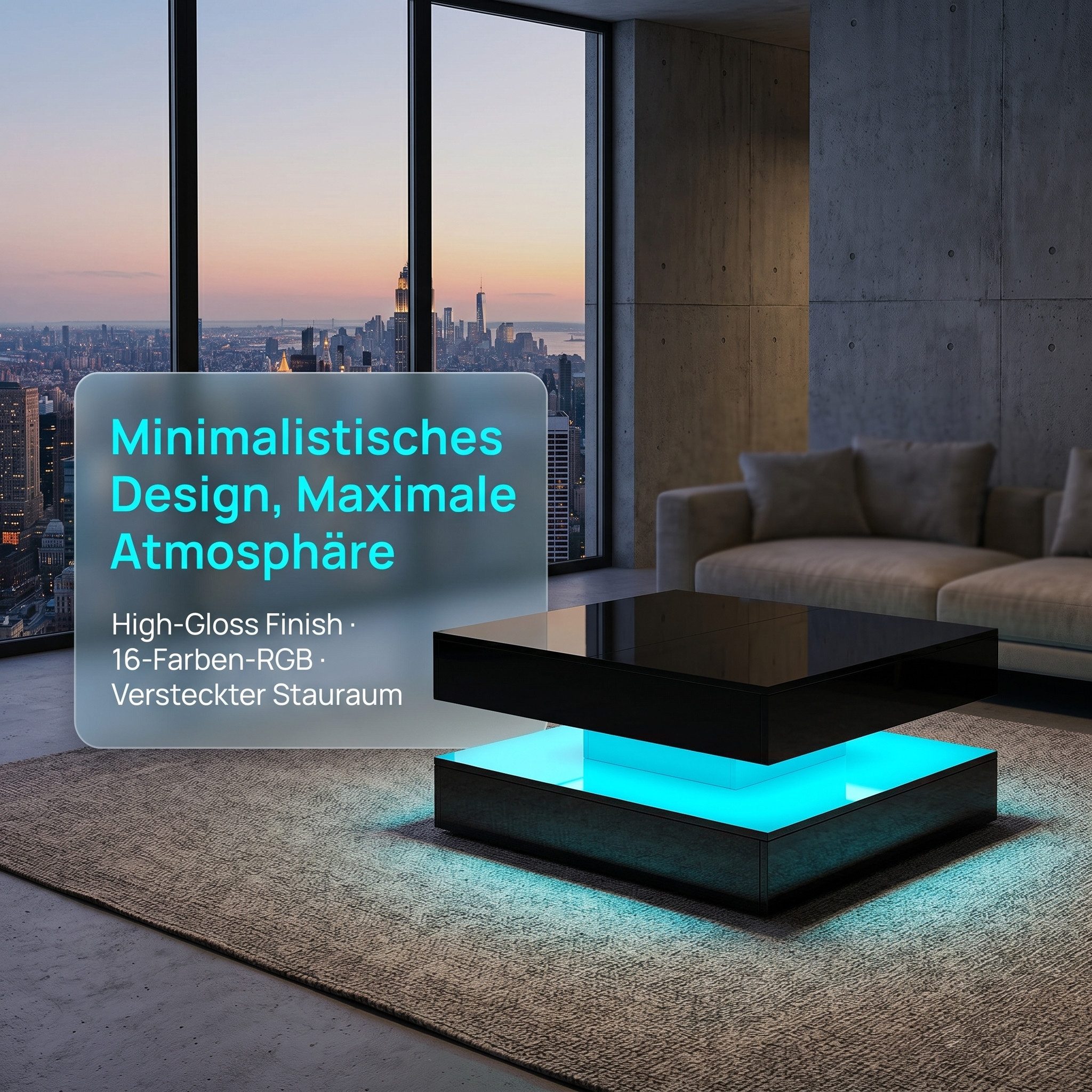 PXloue Couchtisch LED-Couchtisch mit Stauraum und modernem Design (Hochglänzender), Praktischer Tisch mit Schubladen und integrierter Beleuchtung