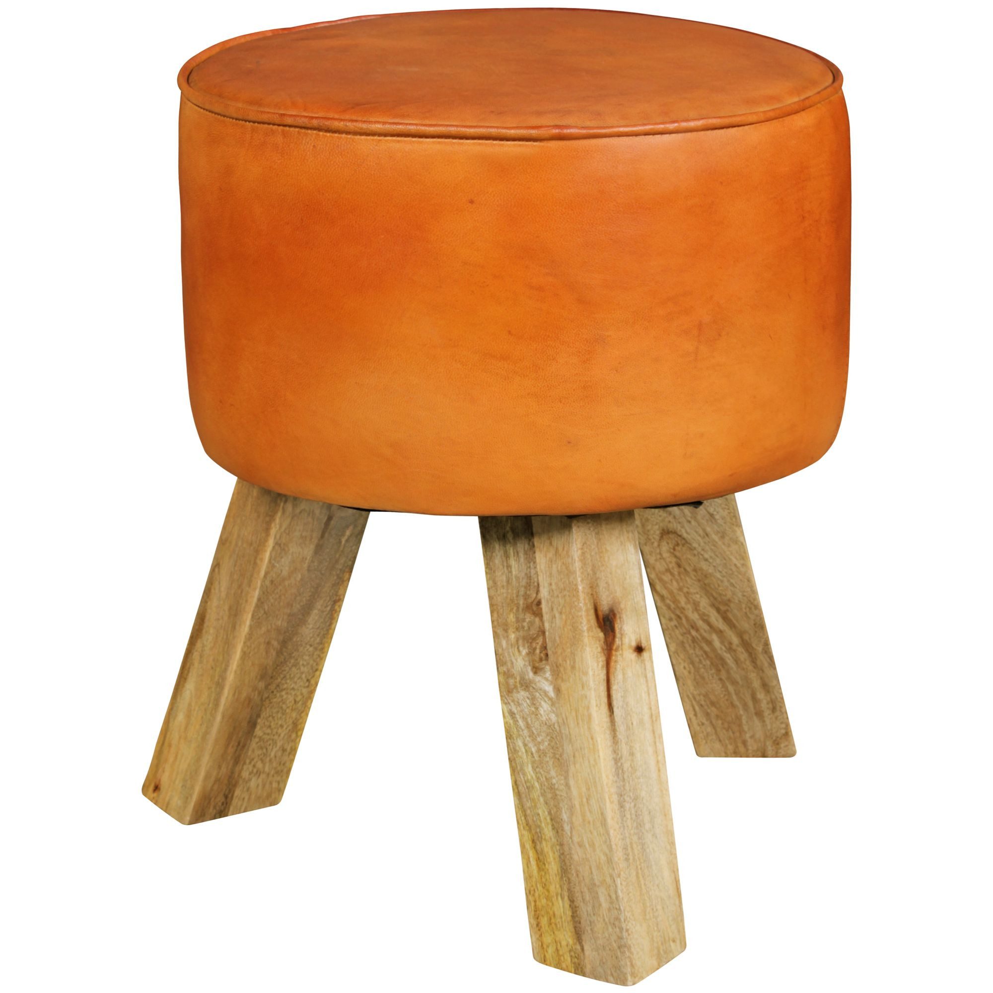 Wohnling Sitzhocker WL5.102 Design WL5.102 Holz 37x45x37 cm Modern Fußhocker Rund (Fußhocker Rund, Echtleder 37x45x37 cm Modern), Kleiner Hocker, Turnbock Lederhocker Holzbeine