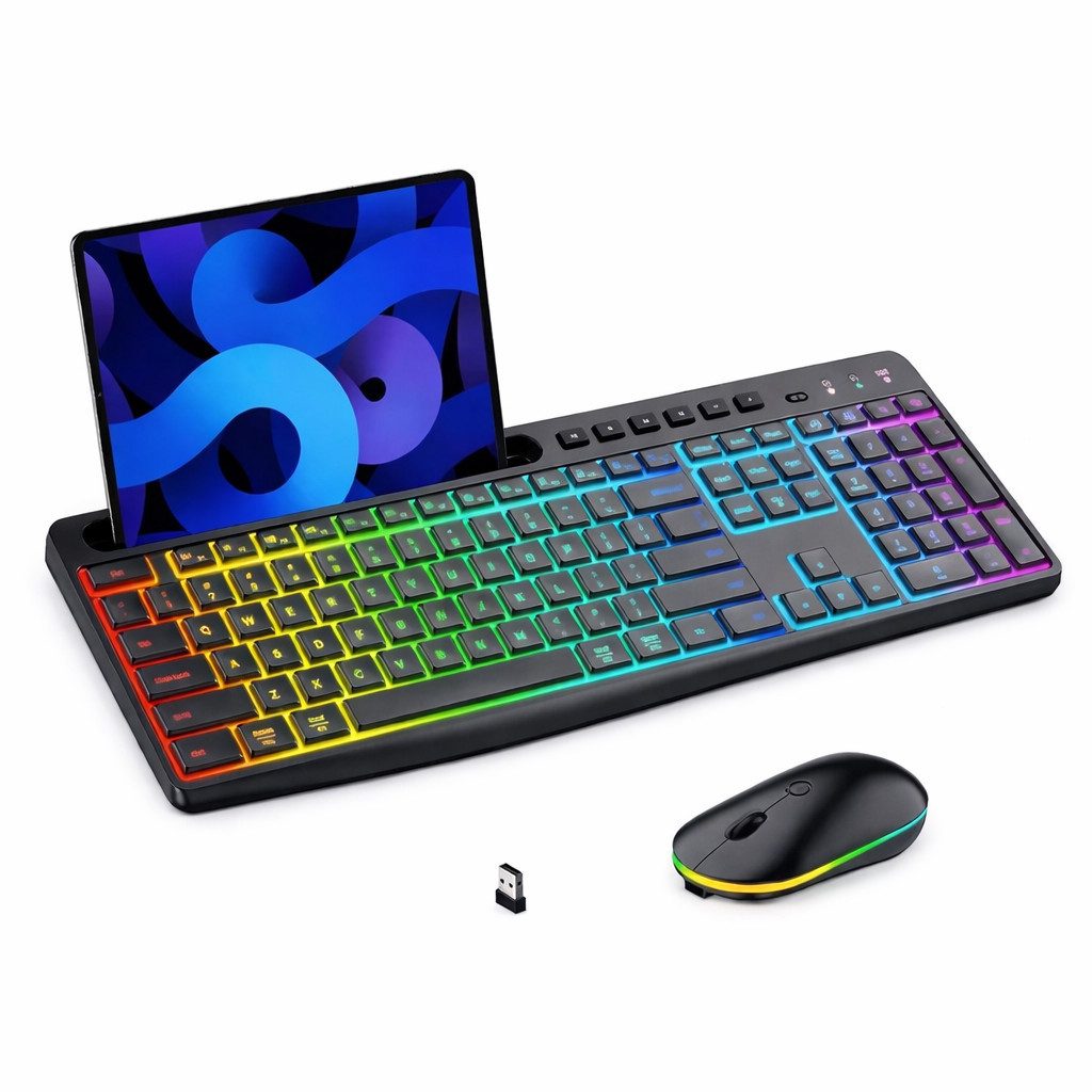Goldstern-Tech Wireless-Tastatur (Kabelloses Tastatur-Maus-Set mit RGB, USB-C, 2,4 GHz Funkverbindung)