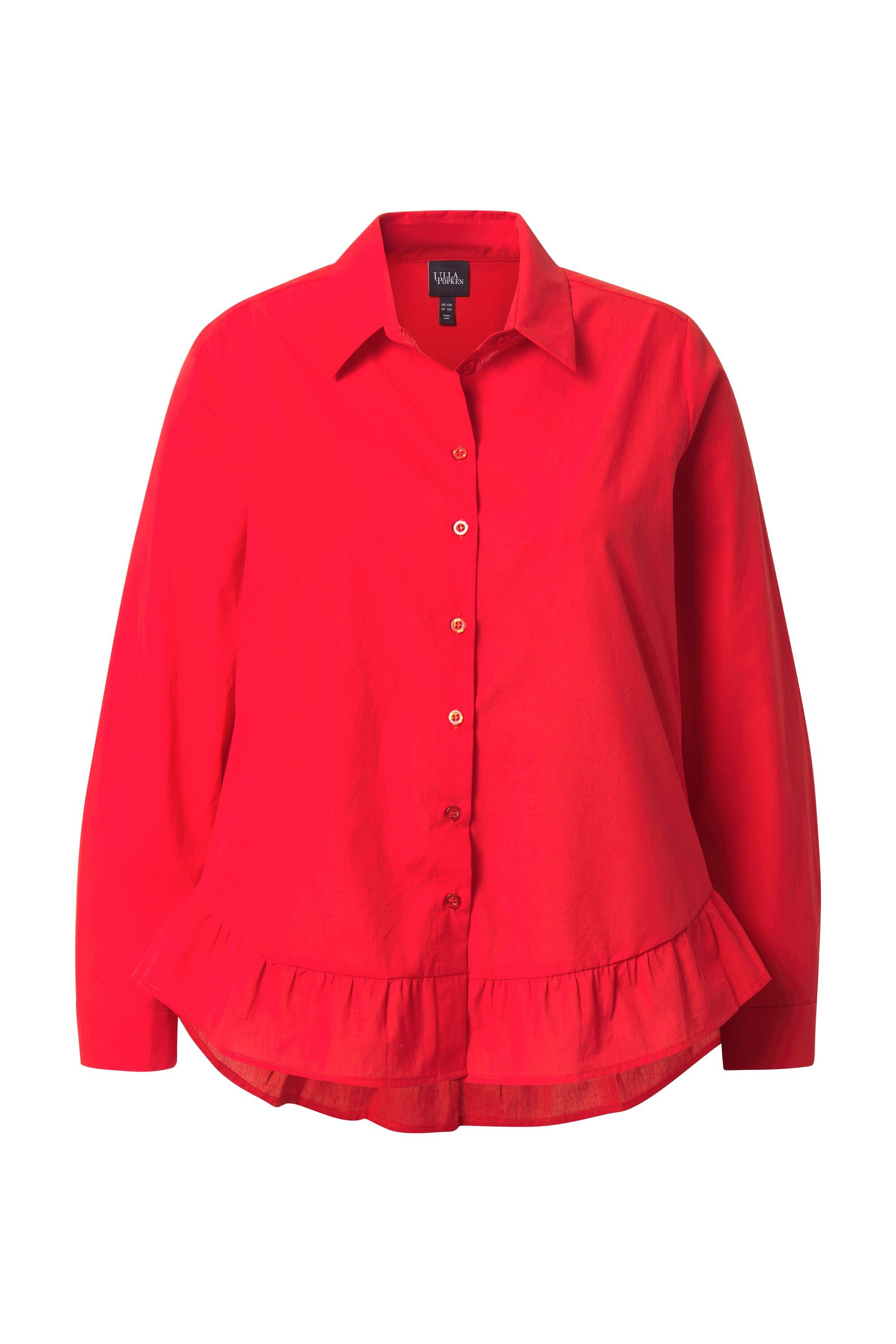 Ulla Popken Hemdbluse Bluse Volantsaum A-Linie Hemdkragen Langarm günstig online kaufen