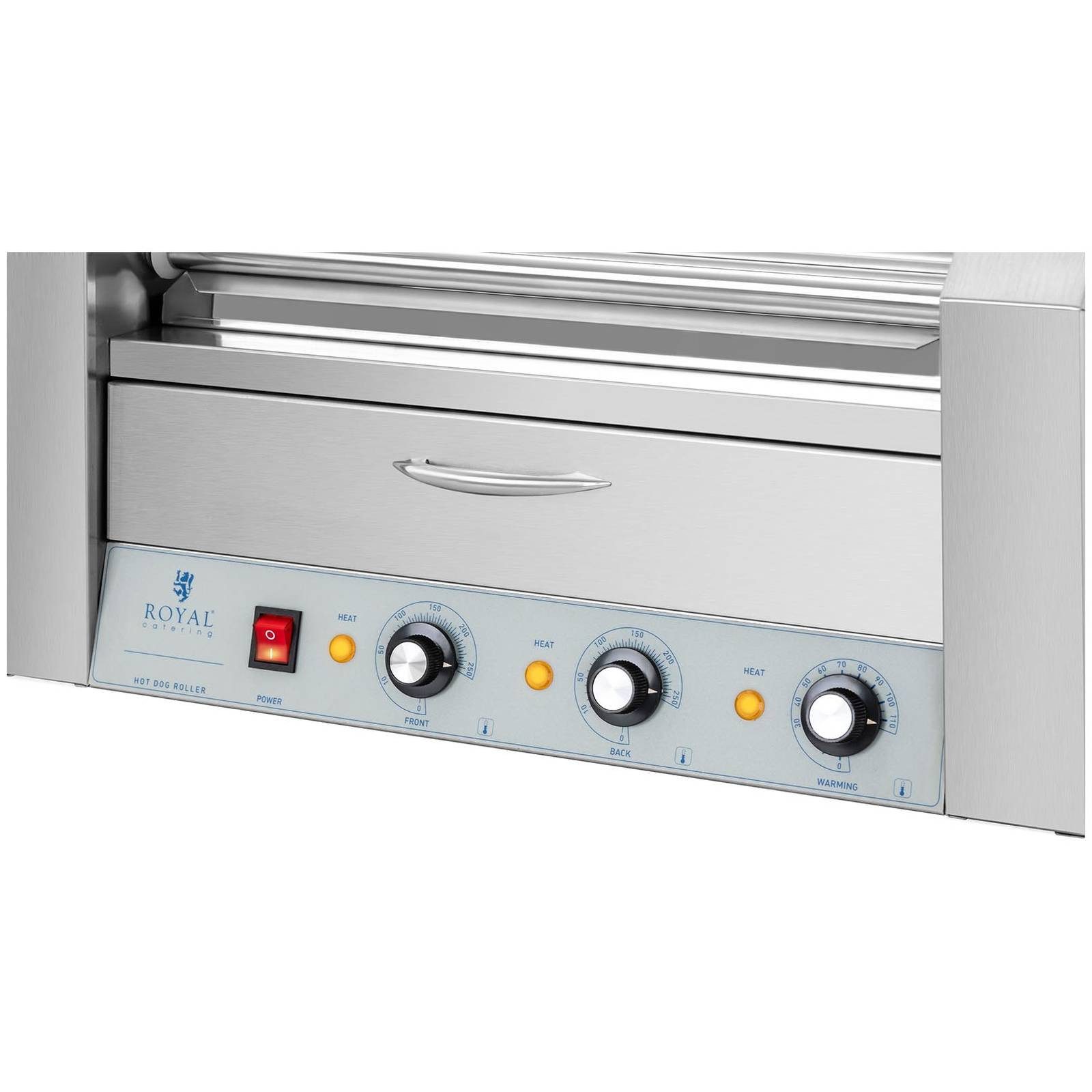 Royal Catering Elektrogrill Hot Dog Grill 7 Rollen 12 Würstchen Rollengrill Würstchengrill 2 Zonen, 1500 W, verschiedene Größen