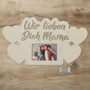 Namofactur LED-Bilderrahmen Geschenk Mama Fotorahmen aus Holz I Muttertag I Geburtstag, für 1 Bilder, beleuchteter Herz Foto Rahmen, Wir lieben Dich Mama