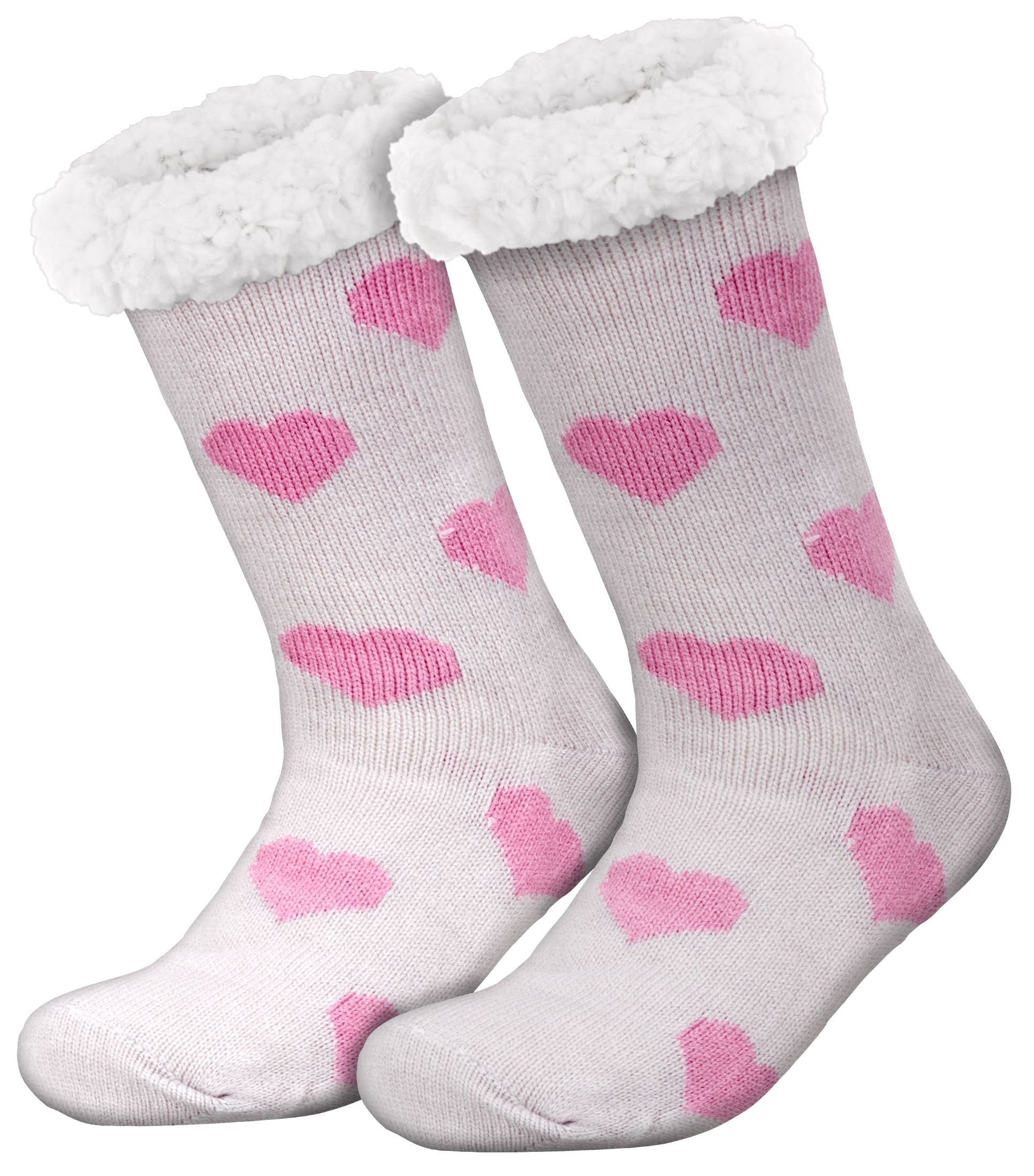 compagno Kuschelsocken (1-Paar) Kuschelsocken Herzen Anti Rutsch Sohle Wintersocken Noppensocken Damen Herren Socken Einheitsgröße