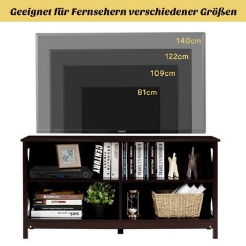 COSTWAY TV-Schrank 3-stufig, mit Regalen, für 55 Zoll TV, Braun, 120cm