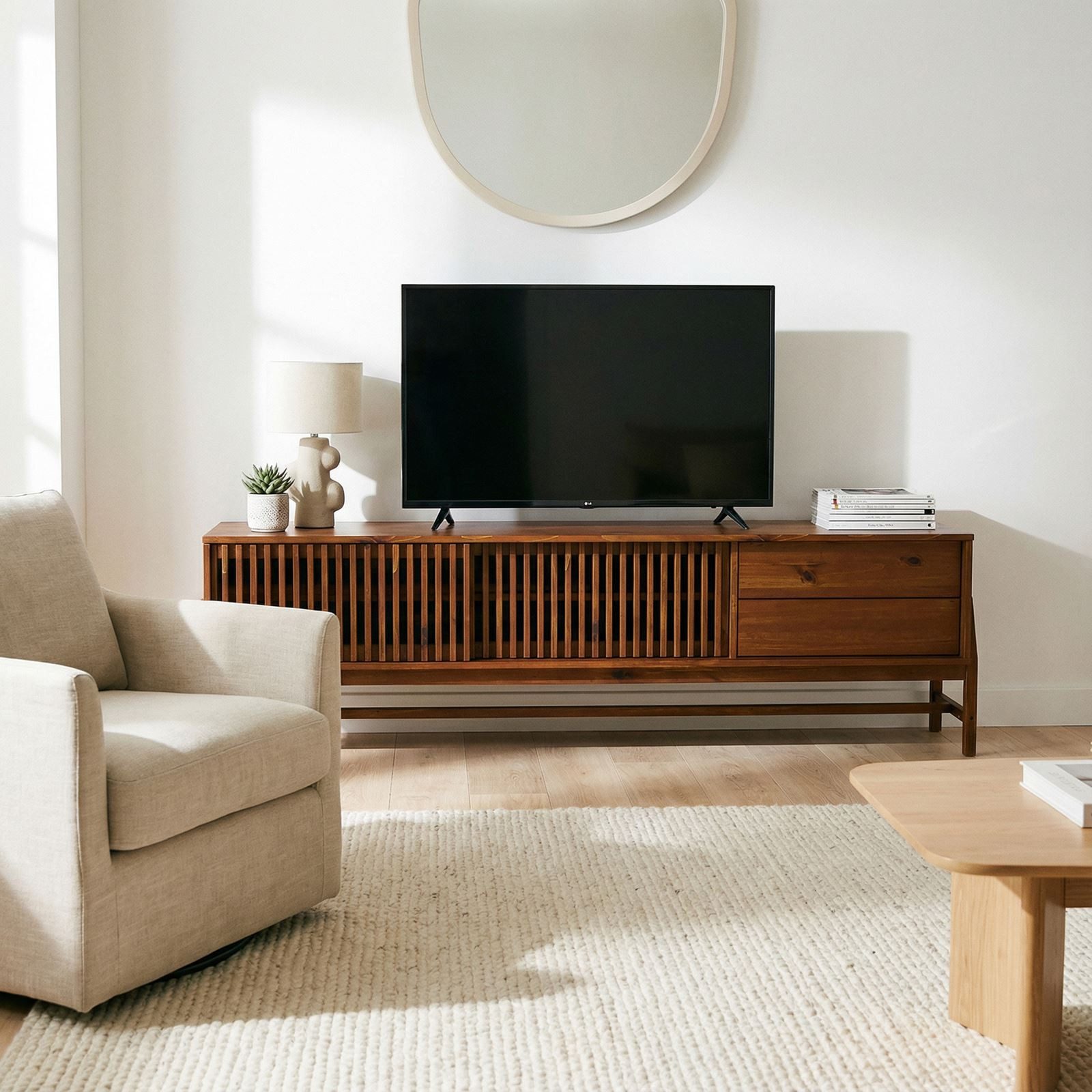IDIMEX Lowboard ADAMO, Sideboard 180cm aus Massivholz mit Lamellenschiebetüren KastanieFinish
