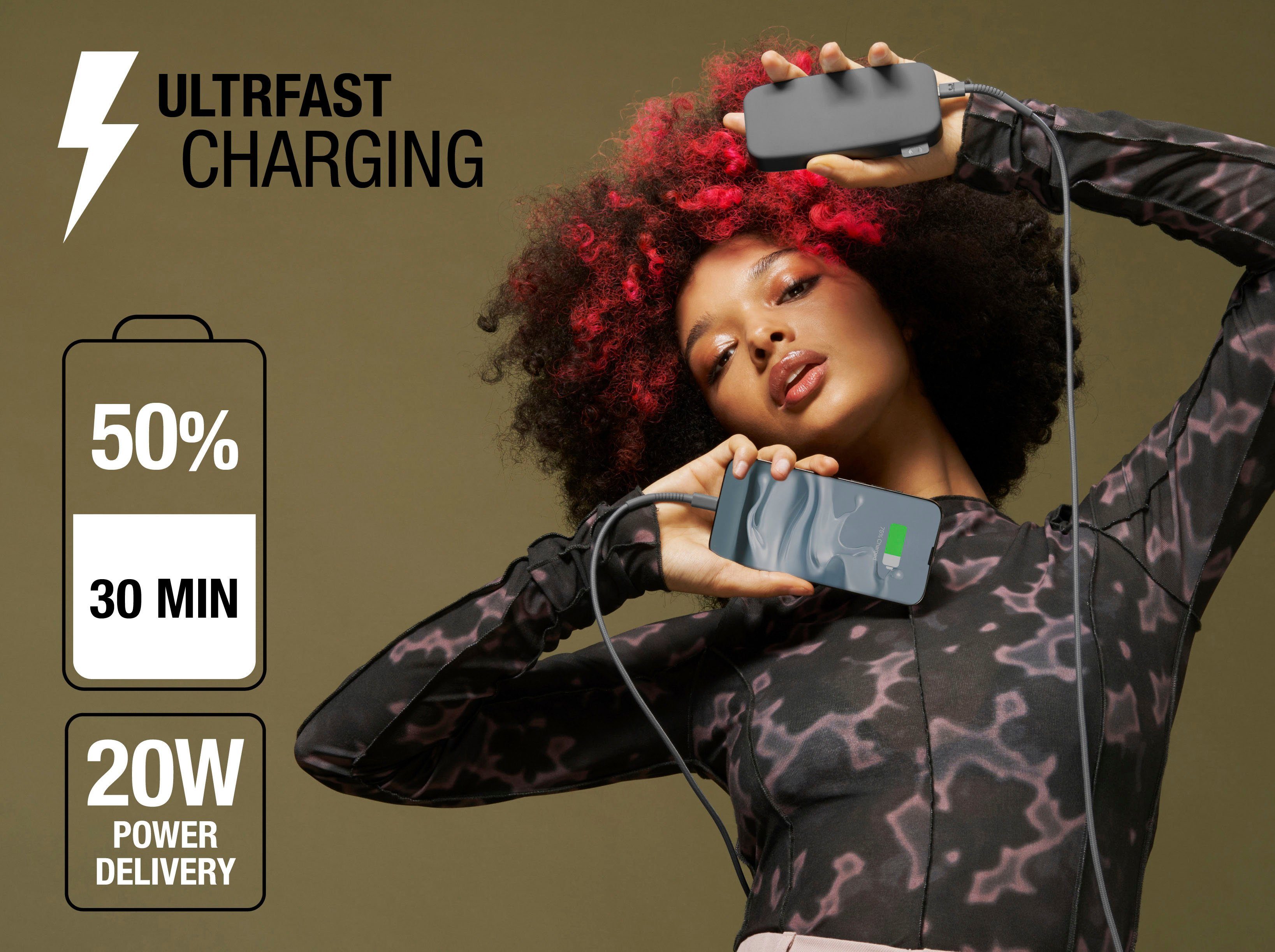 Powerbank Rebel USB-C, Fast & 12000mAh 20W Pack mit Ultra Charge PD grau Fresh´n Power