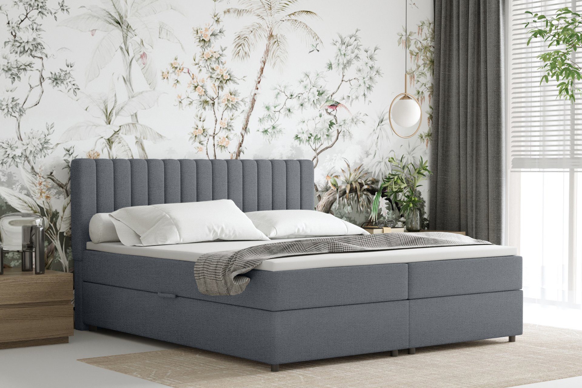 Homesy Boxspringbett EVEREST – Komfortables Doppelbett im modernen Design (Bett inkl. zwei Bettkästen und Topper), Große Auswahl an Polsterfarben, inklusive Mat – Bild 2 von 5