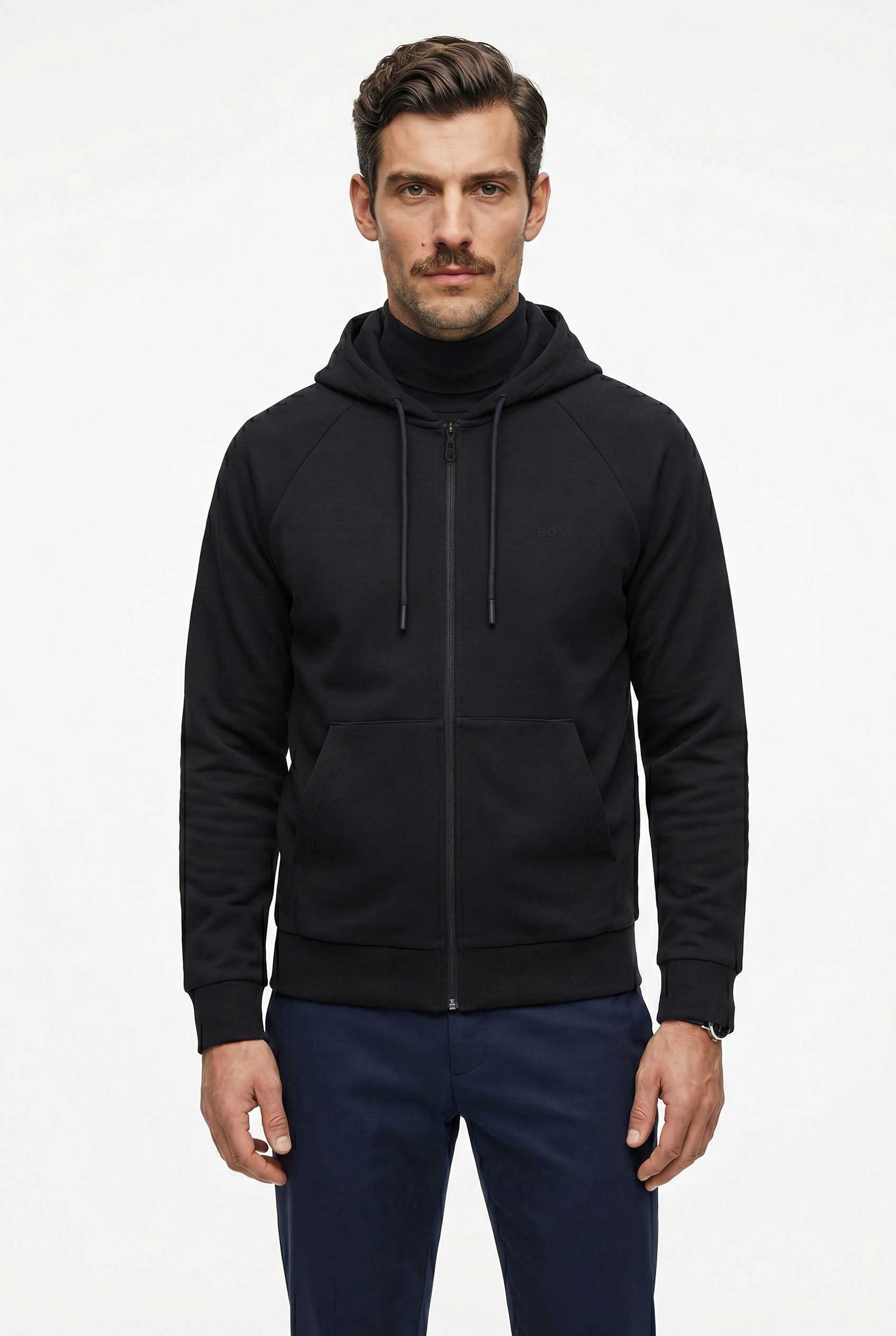BOSS GREEN Kapuzensweatjacke Saggy Regular Fit, Kängurutasche, Baumwollmischung