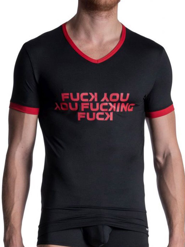 MANSTORE T-Shirt Manstore V-Neck Regular T-Shirt M2103 Black/Red