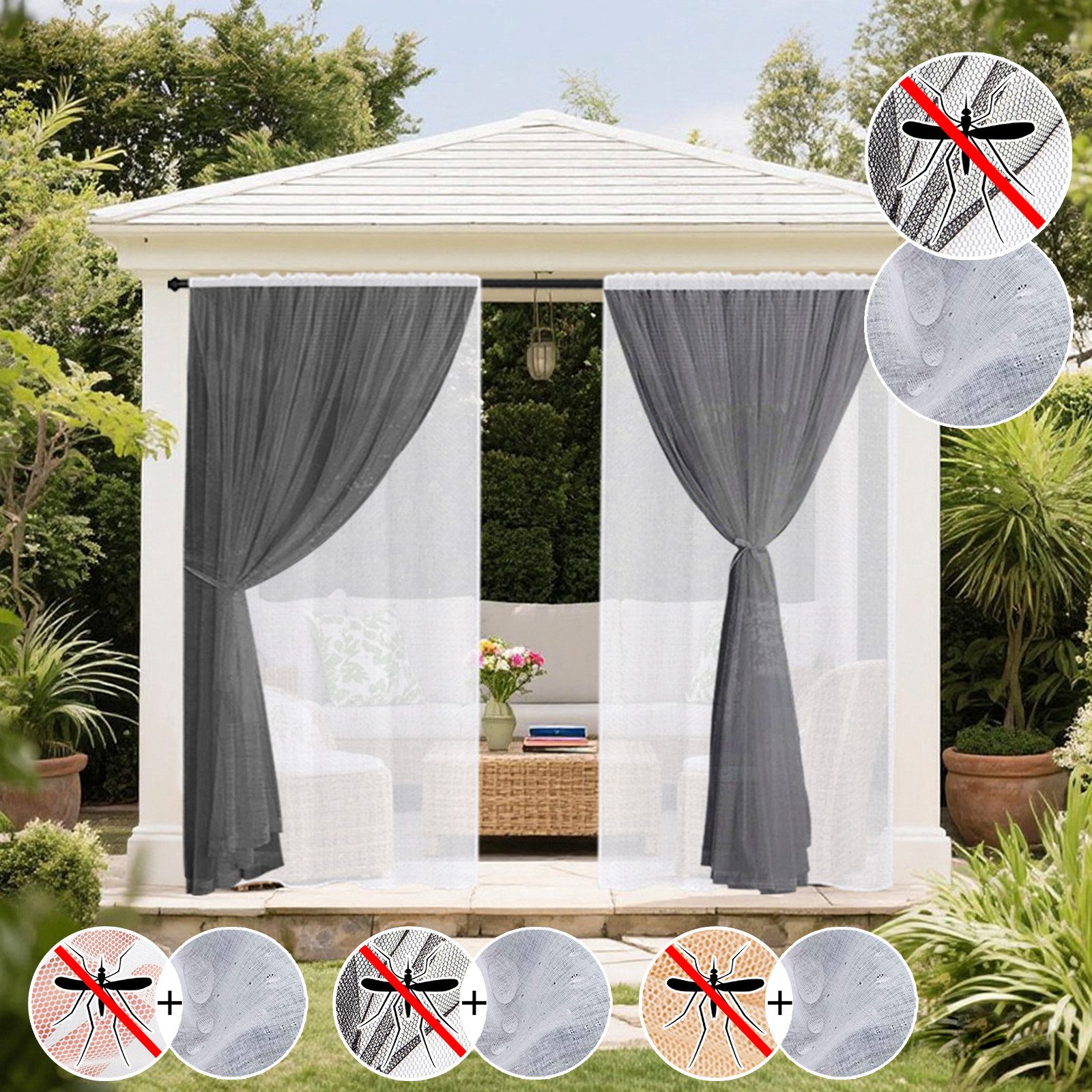 BTTO V&G Outdoorvorhang Outdoorvorhang Wasserdicht Moskitonetz Outdoor Vorhang,2 Lagen Design (1 St), transparent, Rod Pocket,Sonnenschutz & Sichtschutz,für Balkon Rasen Garten
