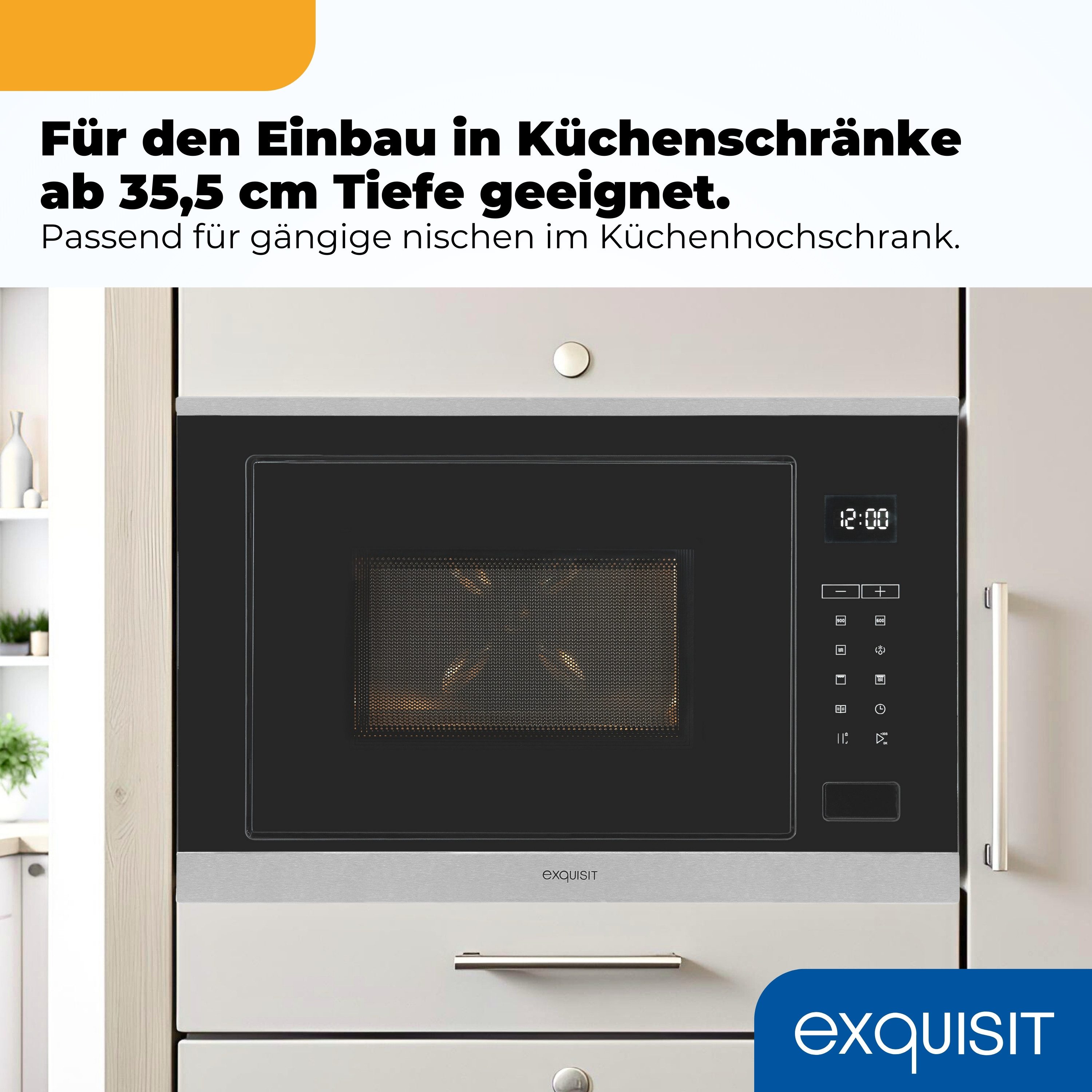exquisit Einbau-Mikrowelle EMW525-G-020, Grill, 25 l, 900 W Ausgangsleistung, 1200 W Grillleistung, 9 Leistungsstufen