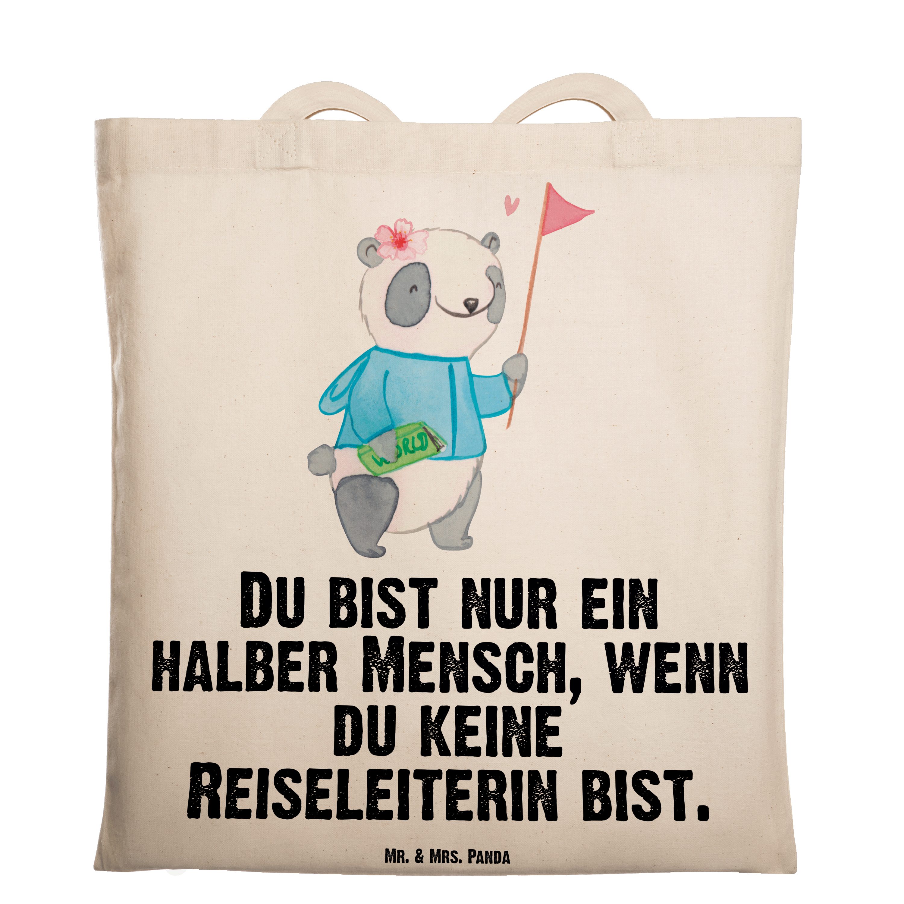 Mr. & Mrs. Panda Tragetasche Reiseleiterin mit Herz - Transparent - Geschenk, Kollegin, Einkaufsta (1-tlg)