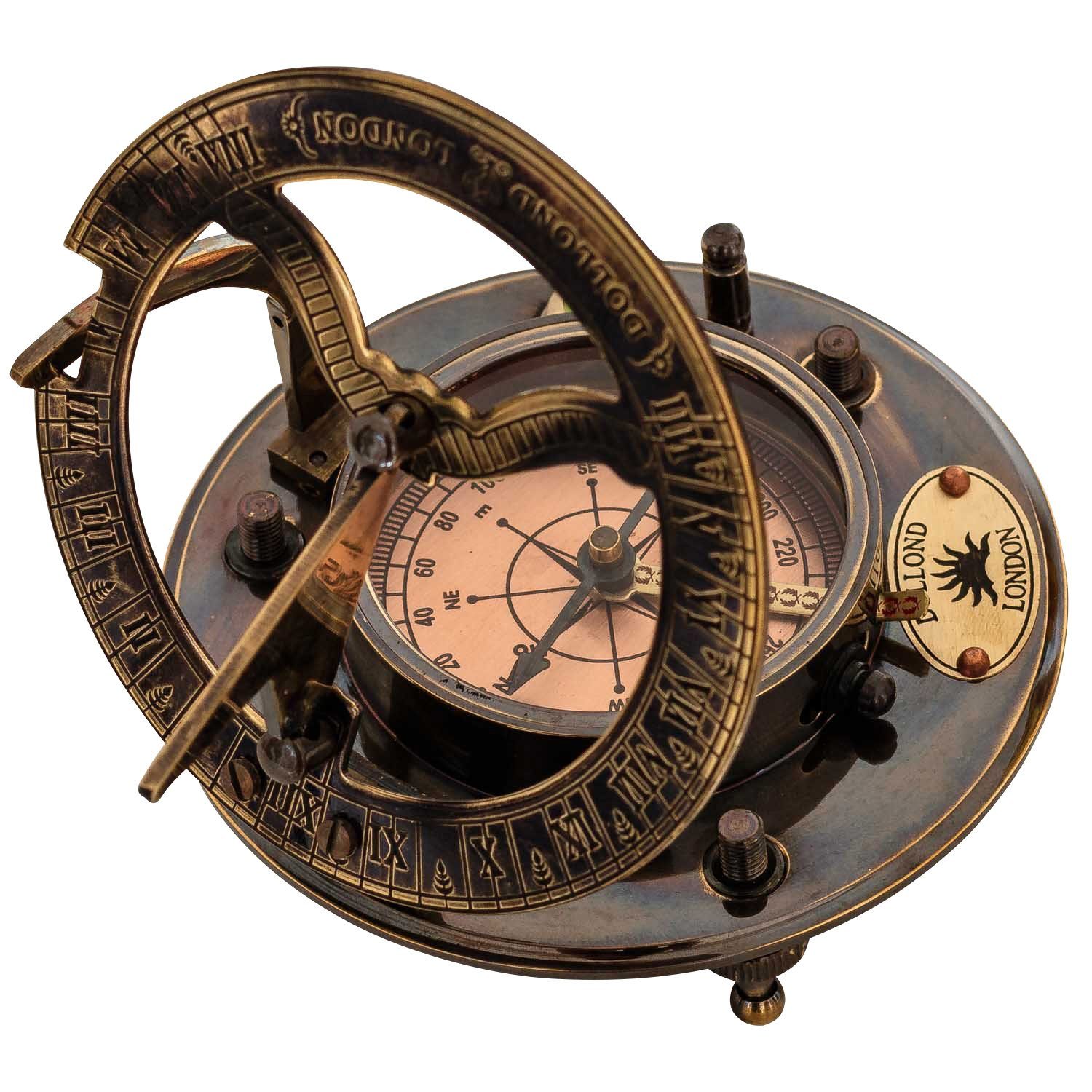 Aubaho Kompass Kompass Maritim 10cm Messing Replik Navigation Glas An Leder Sonnenuhr