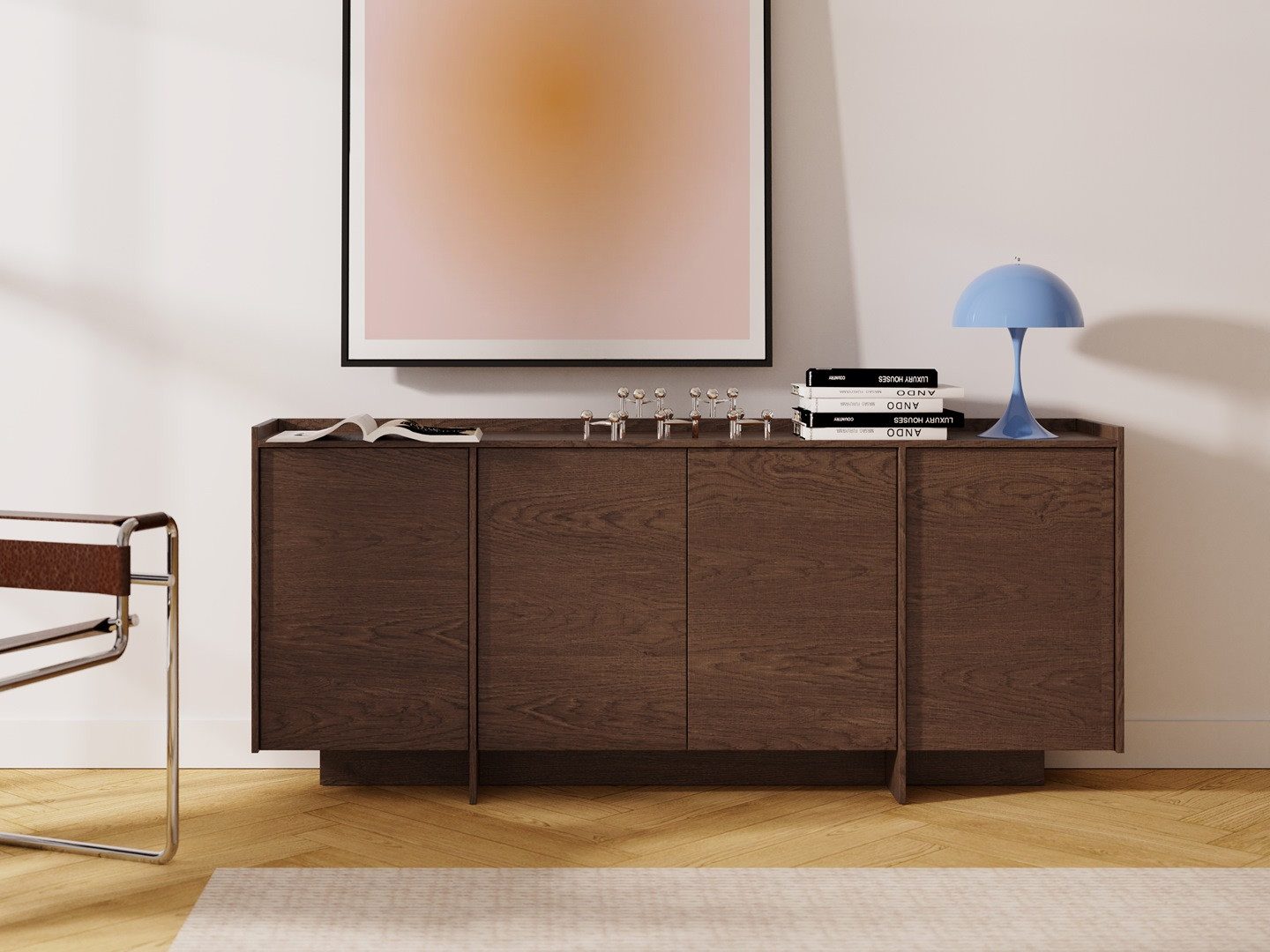 Beautysofa Kommode JUNI mit 4 Türen (Push-to-Open-Funktion, im Japandi-Stil), Breite: 200 cm