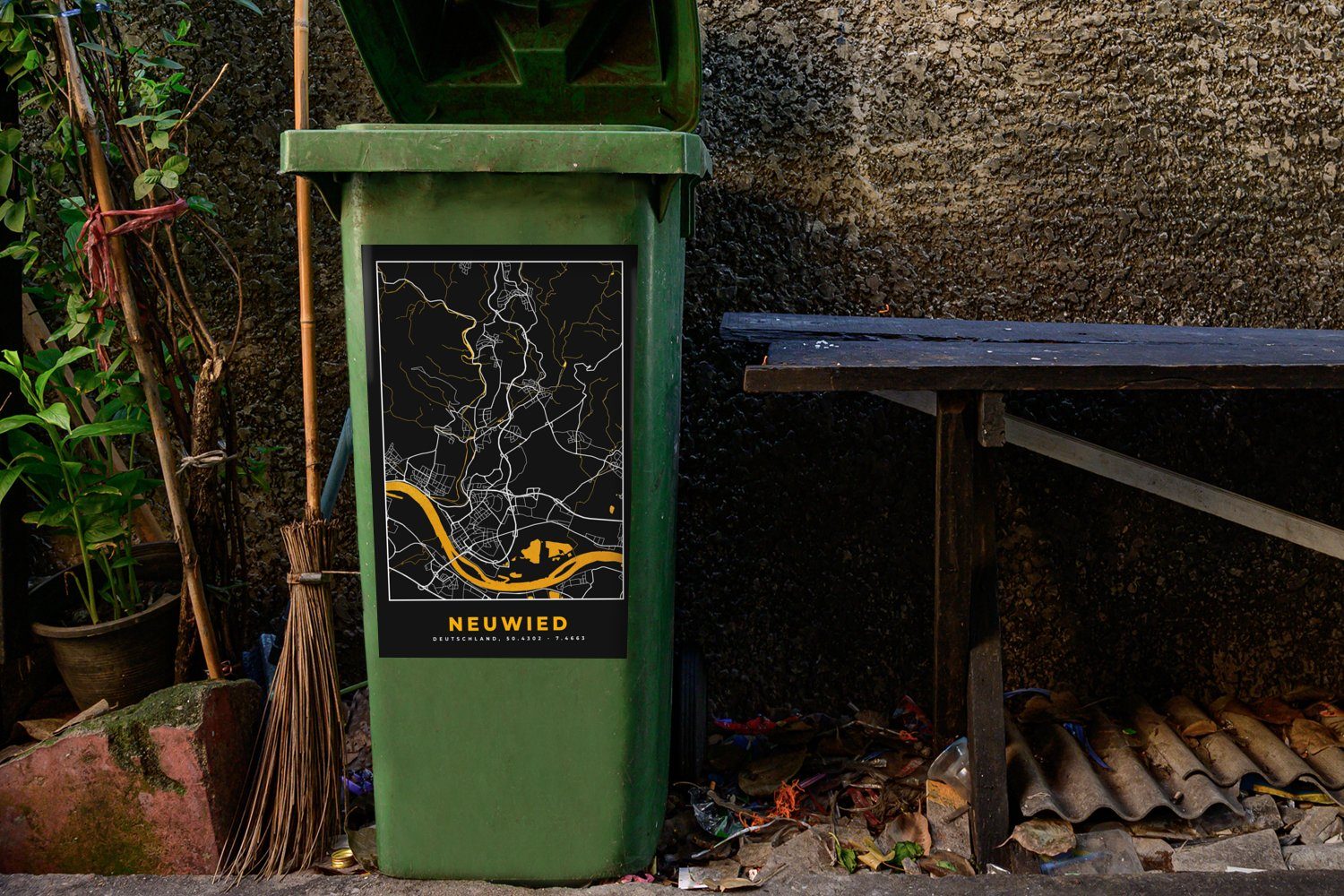 (1 St), Abfalbehälter Neuwied Mülleimer-aufkleber, Karte - Wandsticker - Stadtplan Gold - Sticker, MuchoWow - Container, Deutschland Mülltonne,