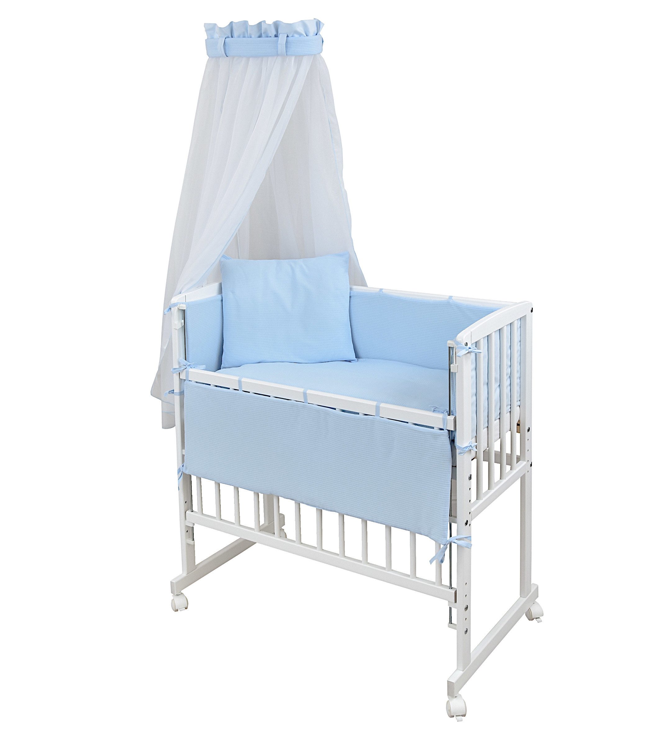 Baby-Delux Beistellbett Babybett verschiedene Designs, Stillbett 90x40 weiß höhenverstellbar, Matratze inkl. komplett Set