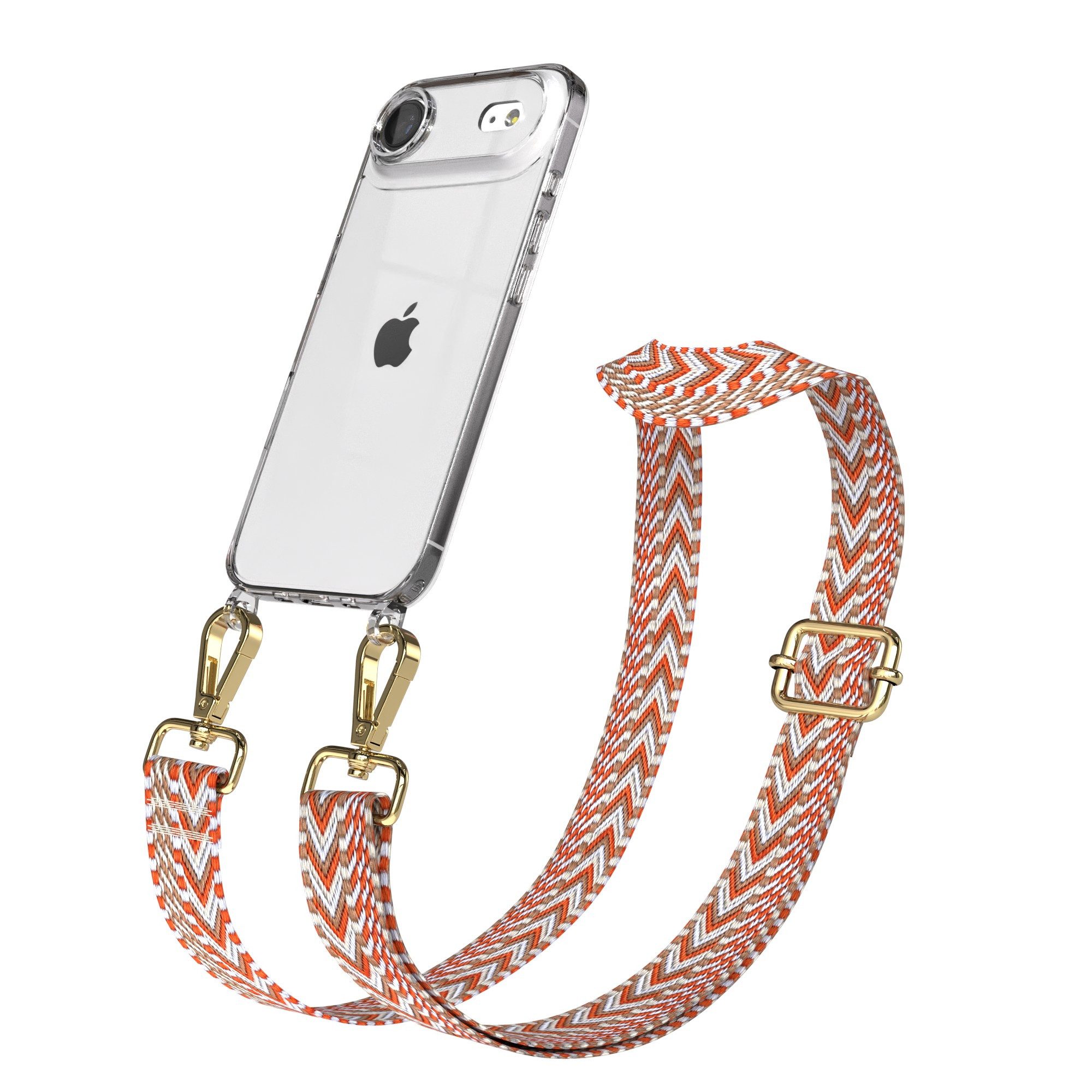 EAZY CASE Handykette Silikonhülle mit Kette für Apple iPhone Air 6,5 Zoll, Backcover Handyhülle zum Umhängen Ersatzkordel Handy Tasche Orange