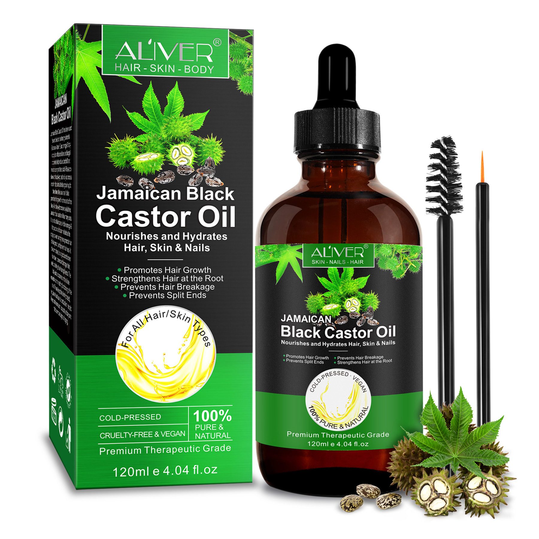 ALIVER Haaröl Rizinusöl Castor Oil Haut Haar Bart Wimpern Augenbrauen Nägel, 1-tlg., Feuchtigkeitscreme, Wimpernpflege, Augenbrauenpflege, Bartpflege