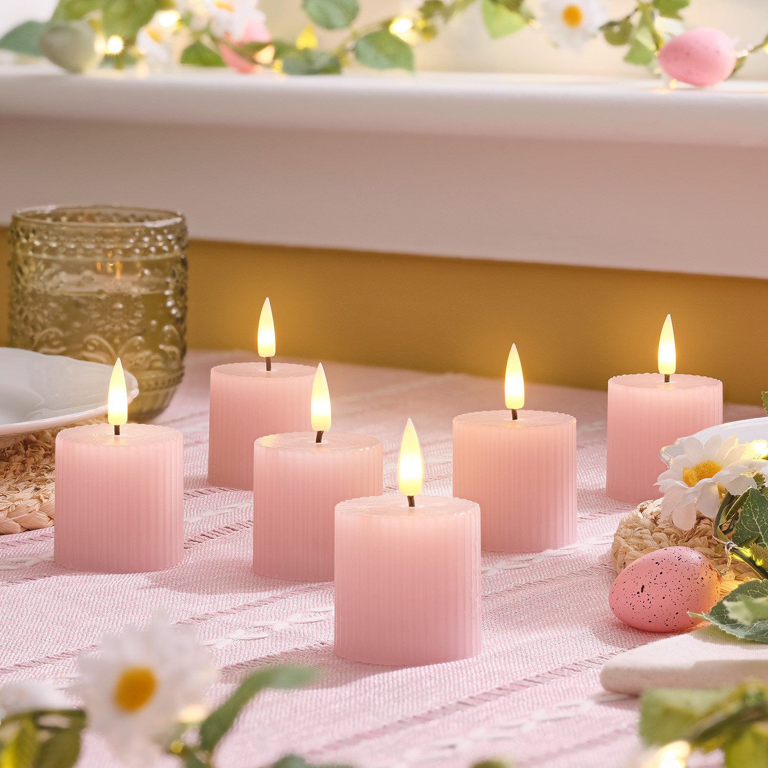 Lights4fun LED-Kerze 6er Set TruGlow® LED‑Votivkerzen geriffelt mit Fernbedienung