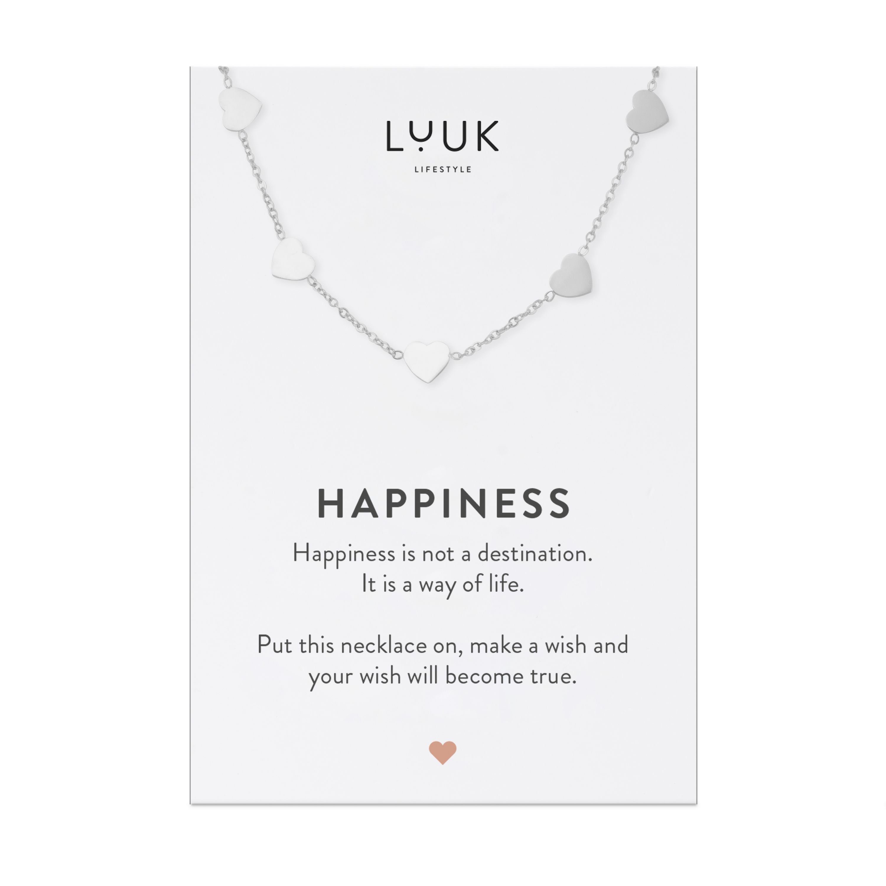 LUUK LIFESTYLE Kette mit Anhänger Herz-Plättchen, HAPPINESS Geschenkkarte, hochwertiger Edelstahl Silber