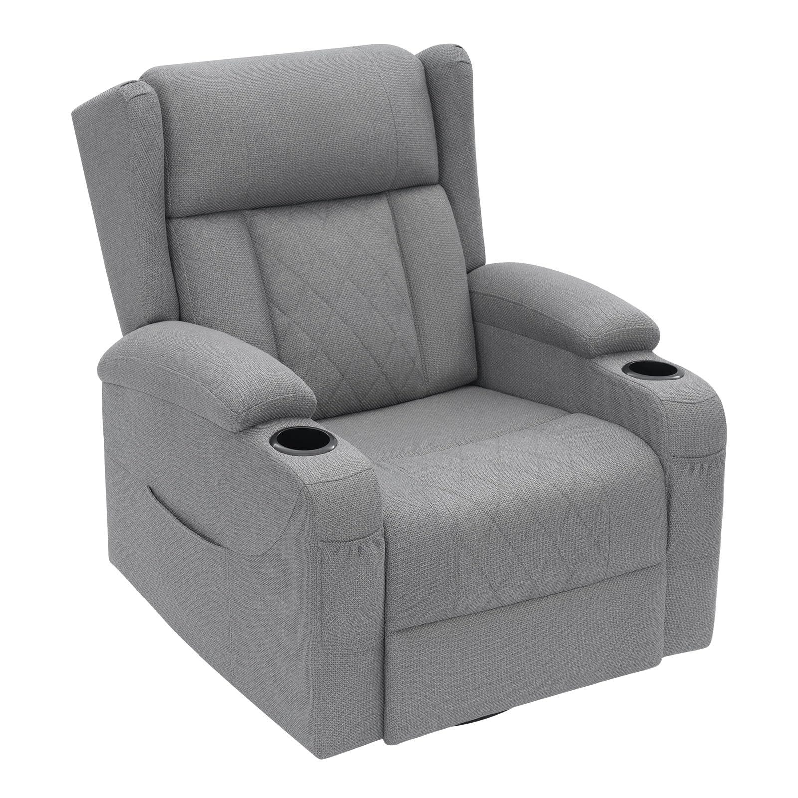 Woltu Relaxsessel, Fernsehsessel mit Liegefunktion,mit Tasche, 360° drehbar, PU