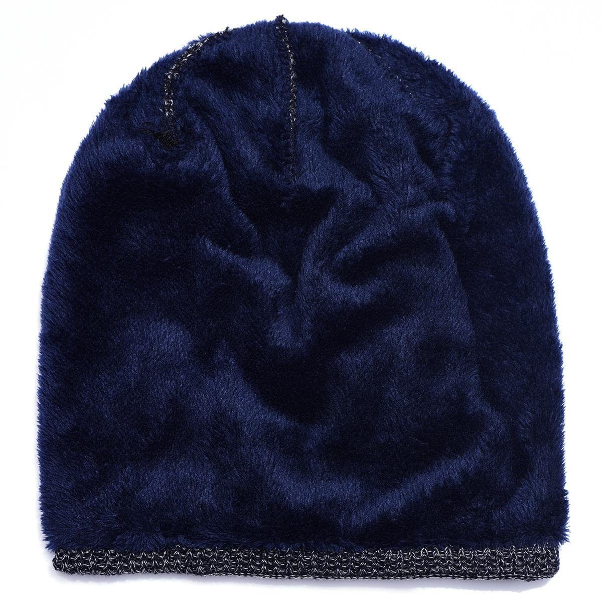 Teddyfleece mit nachtblau-weiß Wintermütze, DonDon long Beanie (Packung, Slouch Herren Flechtmuster 1-St) und Beanie Winter