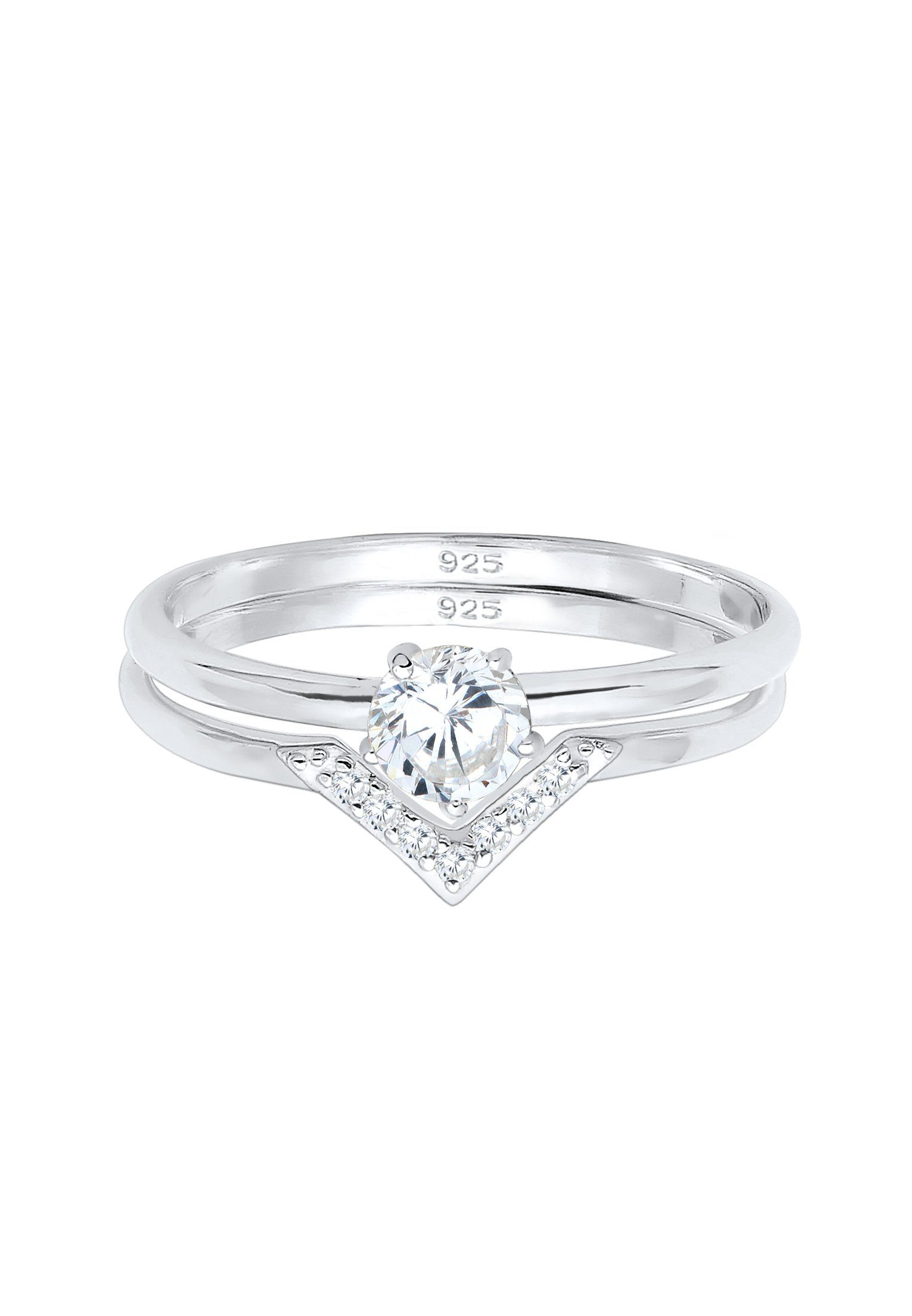 Elli Verlobungsring Dreieck Zirkonia Weiß 2er-Set 925 Sterling Silber günstig online kaufen
