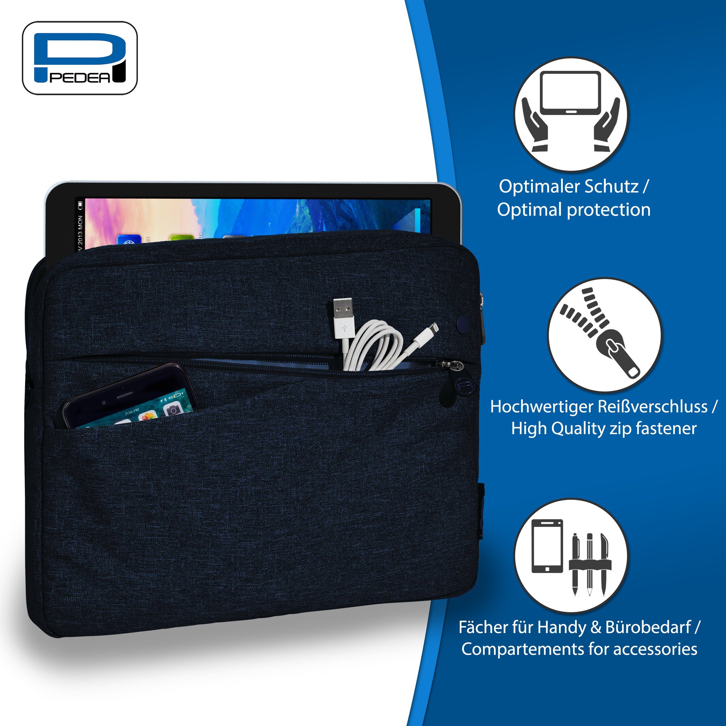 PEDEA Tablettasche FASHION Tablet Hülle mit Polsterung 10,1 / 11 Zoll (kompatible mit iPad, Huawei MatePad, Lenovo Tab, Samsung Galaxy Tab), Schutzhülle mit einer dicken Polsterung und weichem Innenfutter