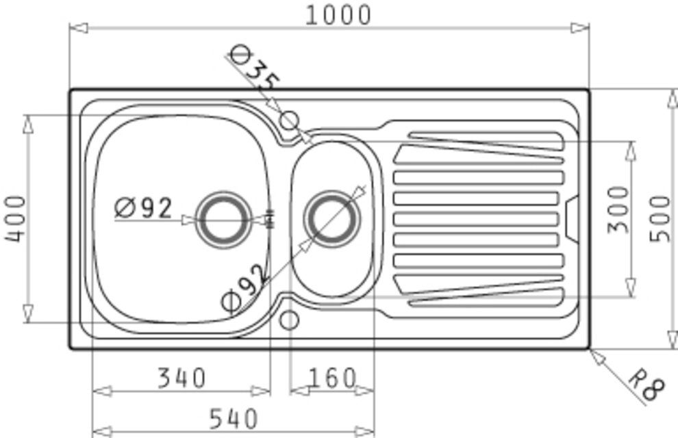 Pyramis Edelstahlspüle Sparta, rechteckig, 100/50 cm