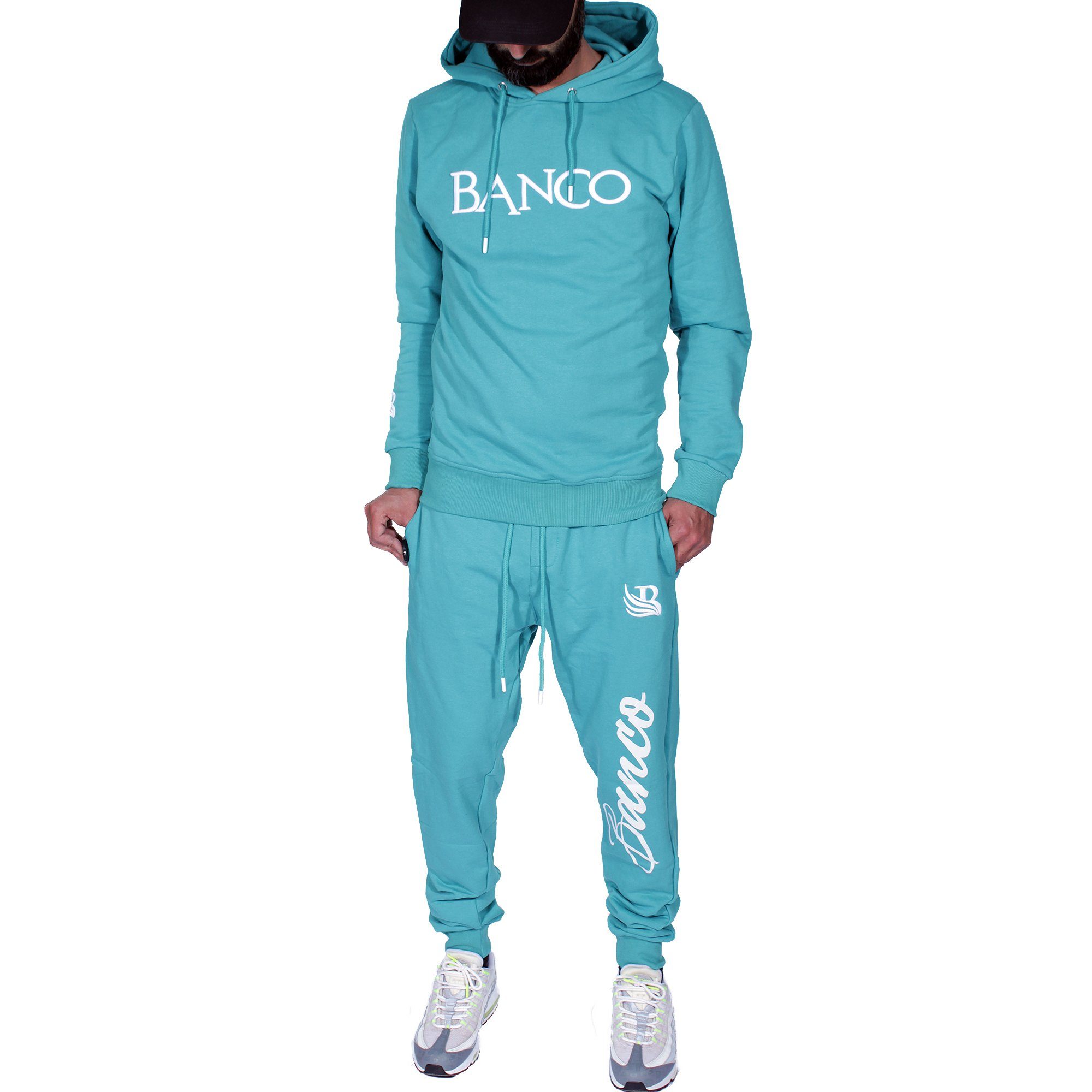 Banco Freizeitanzug Banco Sportanzug Türkis mit Fitness Mit Outdoor Kapuze Herren, Streetwear Logo