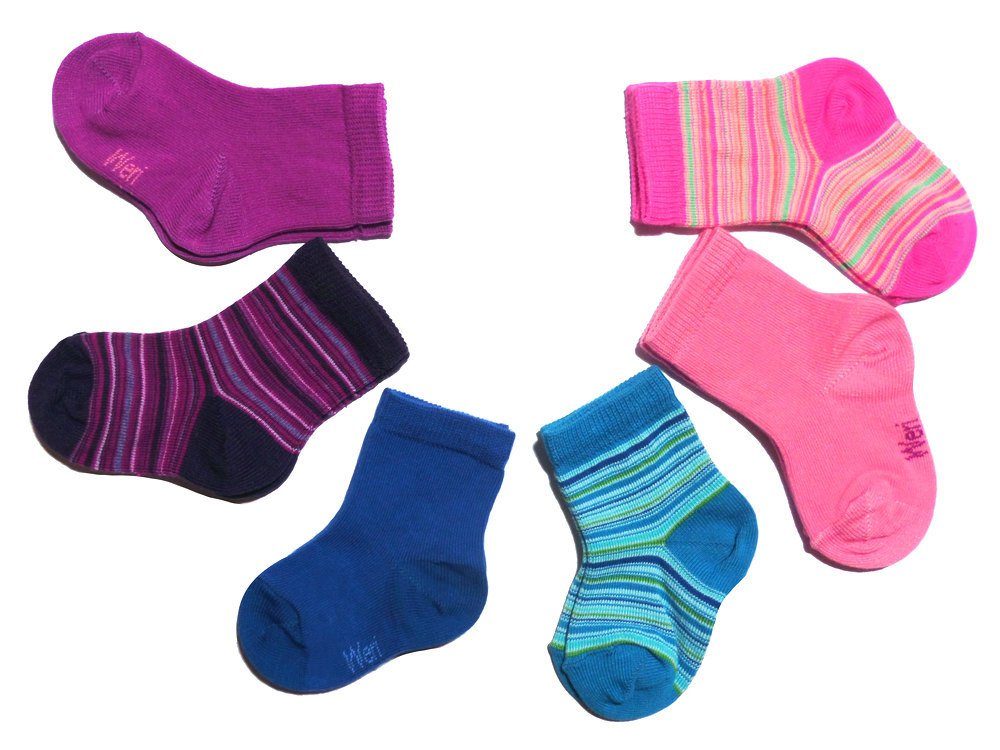 WERI SPEZIALS Strumpfhersteller GmbH Basicsocken Kinder Socken 2-er Pack >>Feine Ringel und UNI<< weiche Baumwolle (Set) 2-er Pack