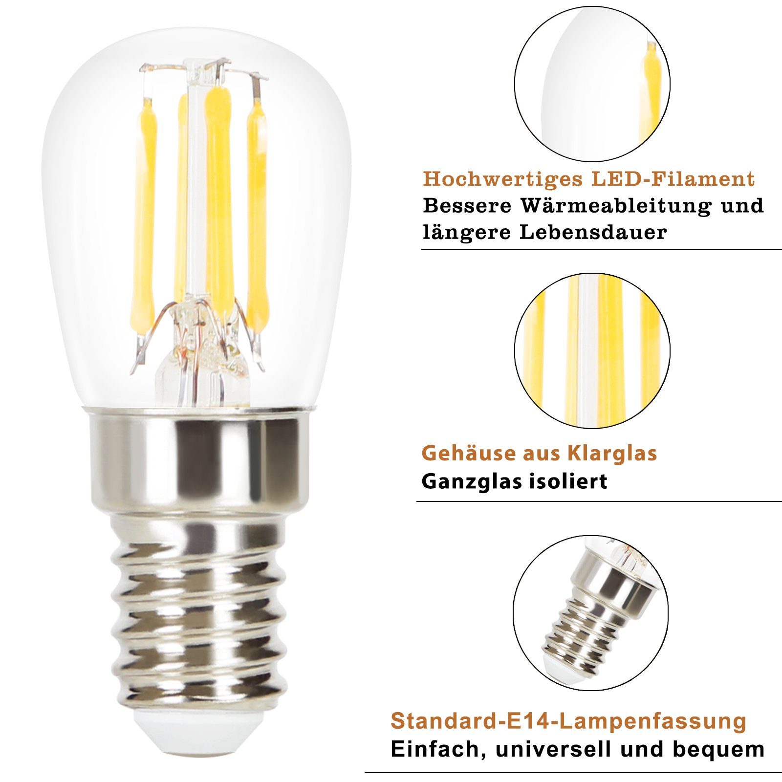 10 Energiesparlampe Filament E14, ZMH Retro ST25 Birne St., - LED-Leuchtmittel Vintage 2700K, Glas Edison Glühbirne LED warmweiß,