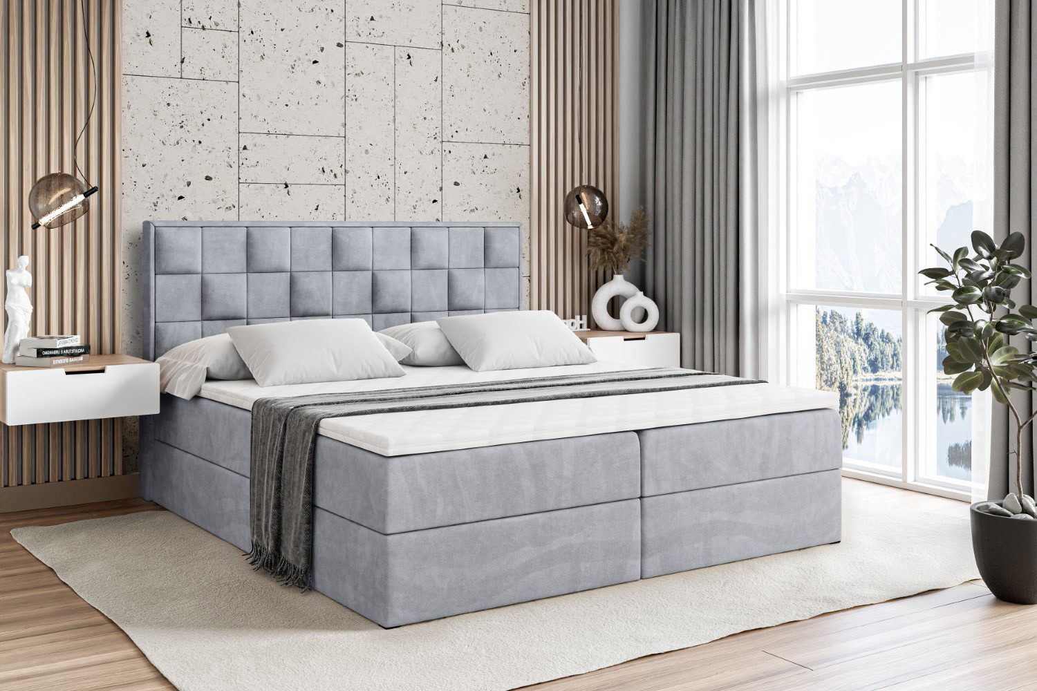 ALTDECOR Boxbett ZAFIRA-BZ (mit Matratze Lattenrost Topper Polsterbett mit Bettkasten Doppelbett), H4 Multipocket / H3 Bonellfederung, Springboxbett Boxspringbett