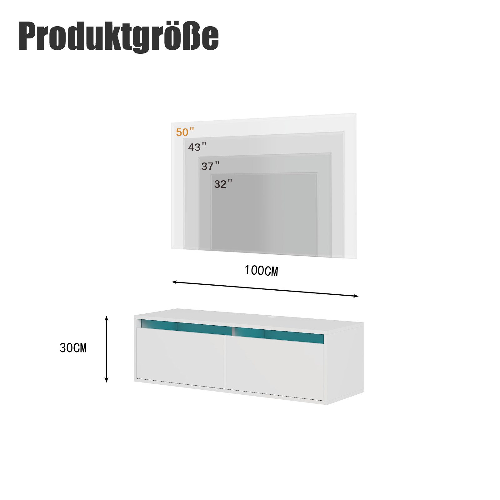radelldar Lowboard mit LED-Beleuchtung, hängender TV-Schrank (1 St), modernes griffloses TV-Board mit 2 Türen, 100 cm breit
