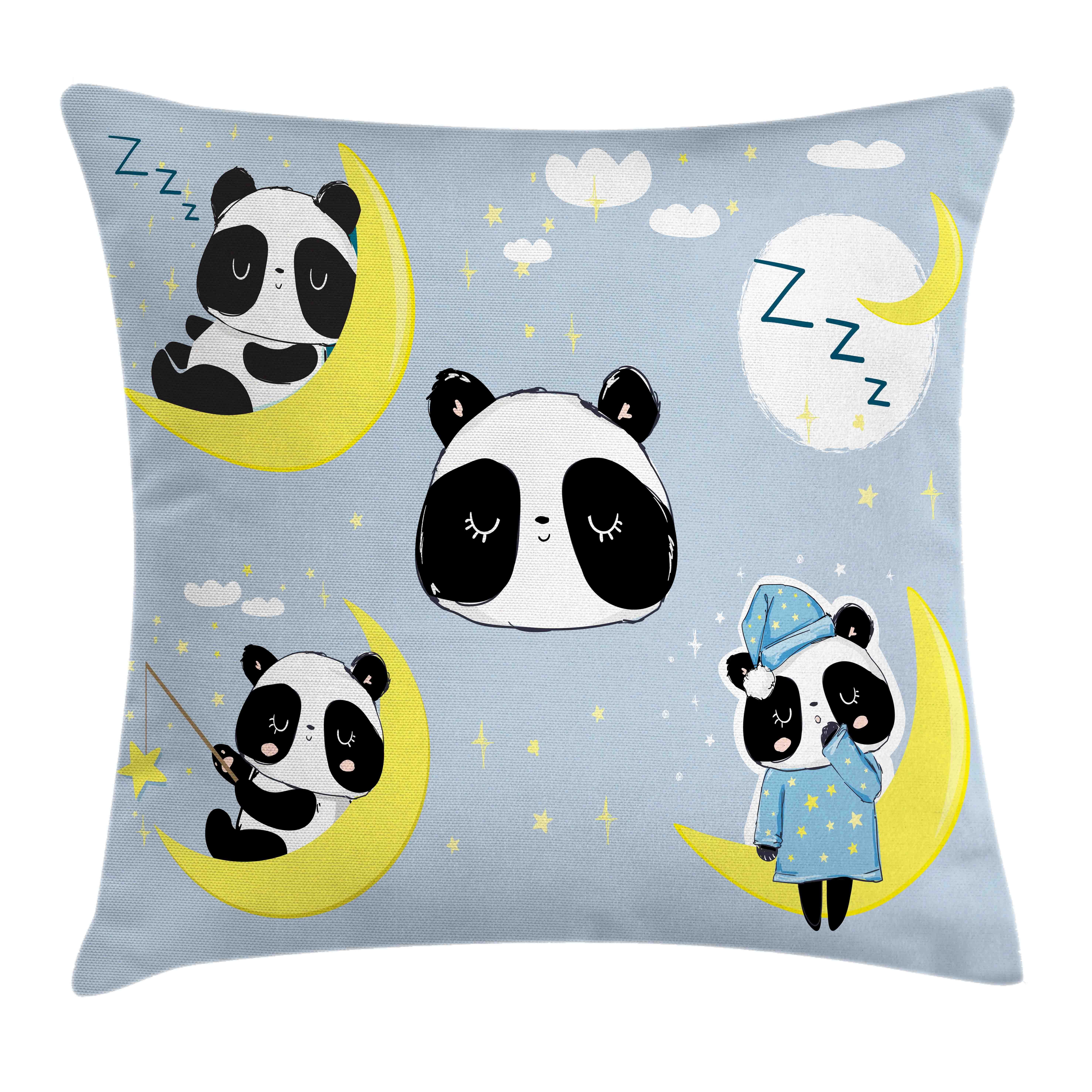 Kissenbezüge Waschbar mit Reißverschluss Kissenhülle mit Farbfesten Klaren Farben Beidseitiger Druck, Abakuhaus (1 Stück), Panda Tierschlafen auf Mond