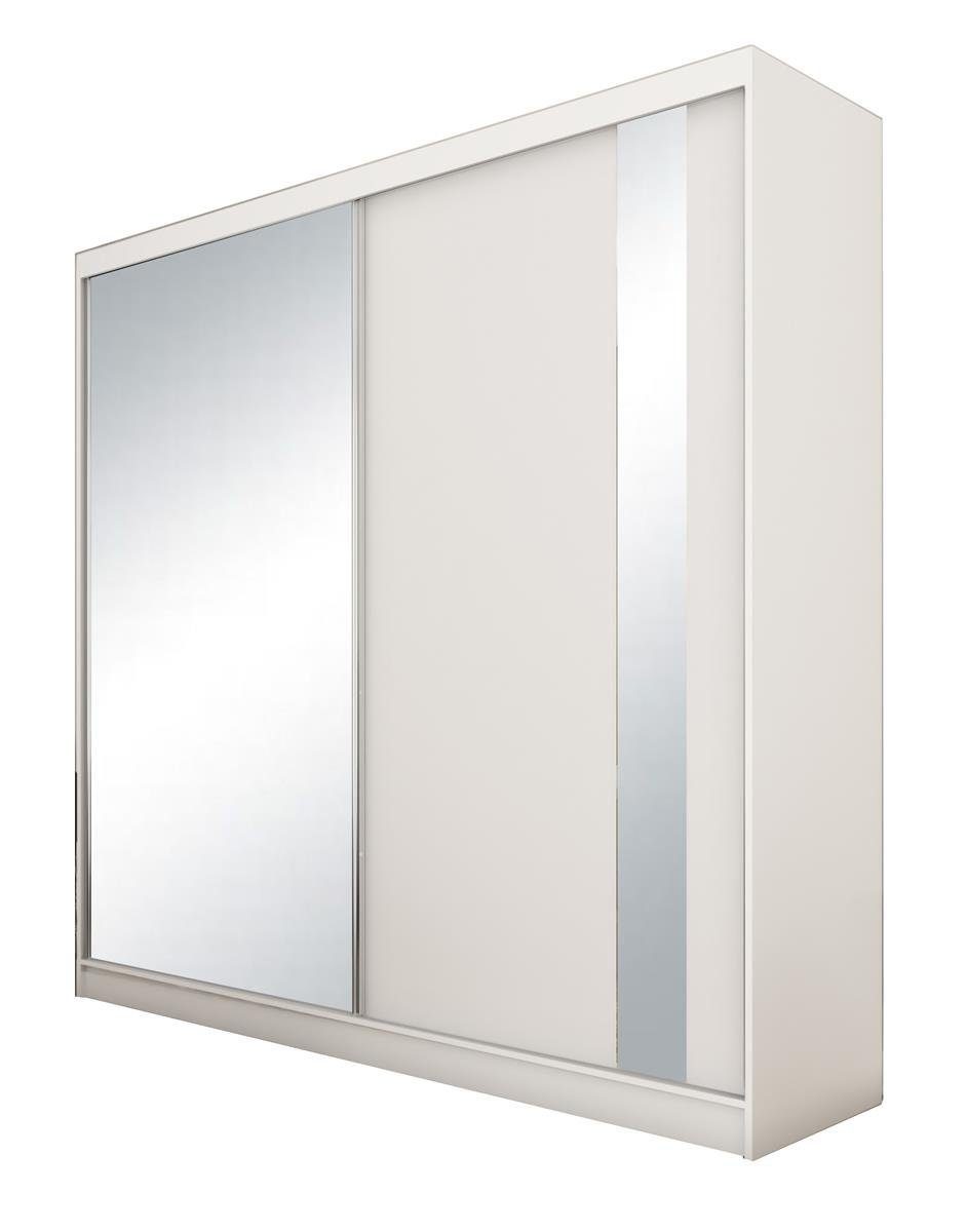 Garderobe cm, Weiß 200 Compleo Modern Spiegel, Kleiderschrank, mit Schwebetürenschrank SANDY