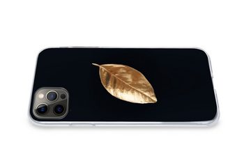 MuchoWow Handyhülle Blätter - Schwarz und Gold - Luxus - Natur - Pflanzen, Handyhülle Apple iPhone 12 Pro Max, Smartphone-Bumper, Print, Handy